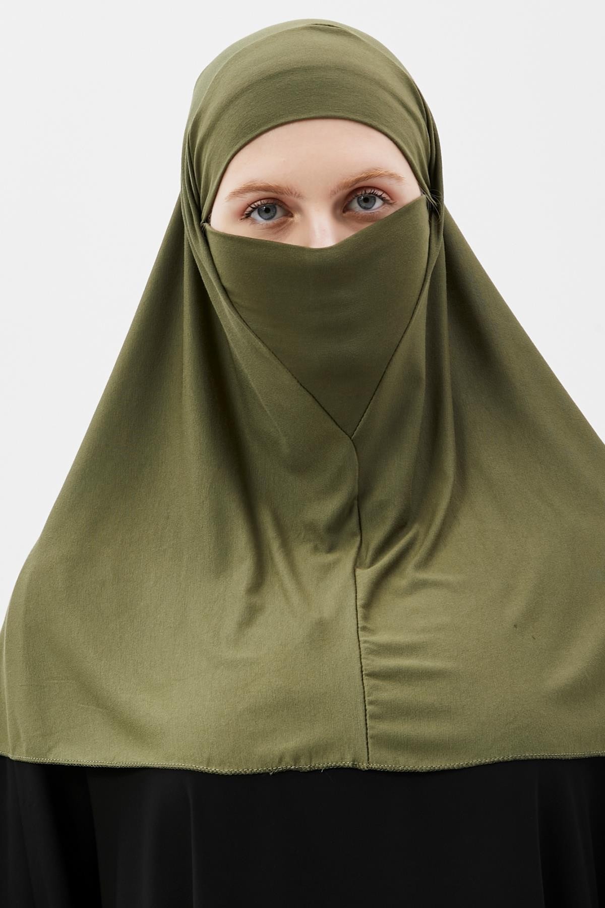 Hazır Türban Peçeli Pratik Eşarp Tesettür Nikaplı Hijab - Namaz Örtüsü Sufle (XL)