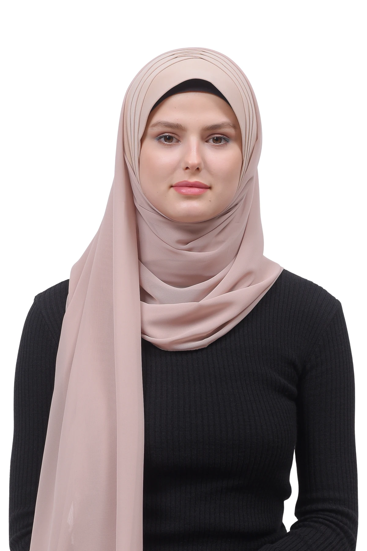 Pileli Çapraz Tela Bantlı Pratik Tesettür Şifon Şal