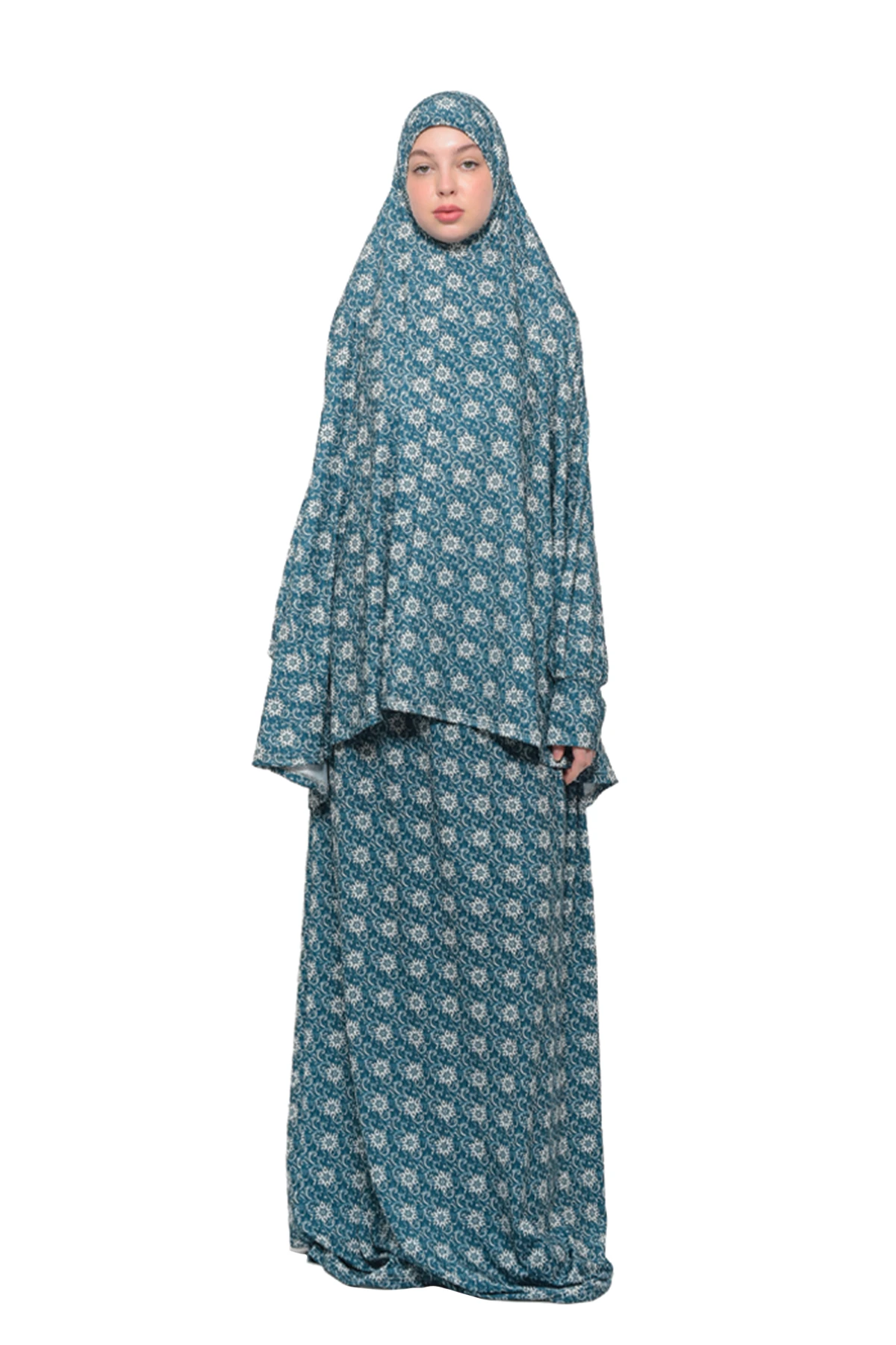 Two-Piece Sun Pattern Prayer Dress with Batwing Sleeves - Emerald