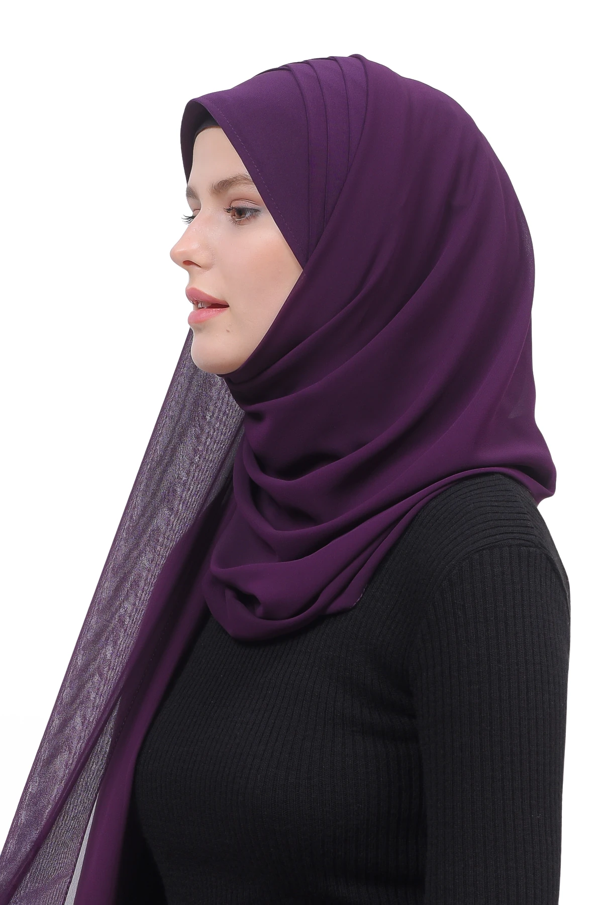 Pileli Çapraz Tela Bantlı Pratik Tesettür Şifon Şal