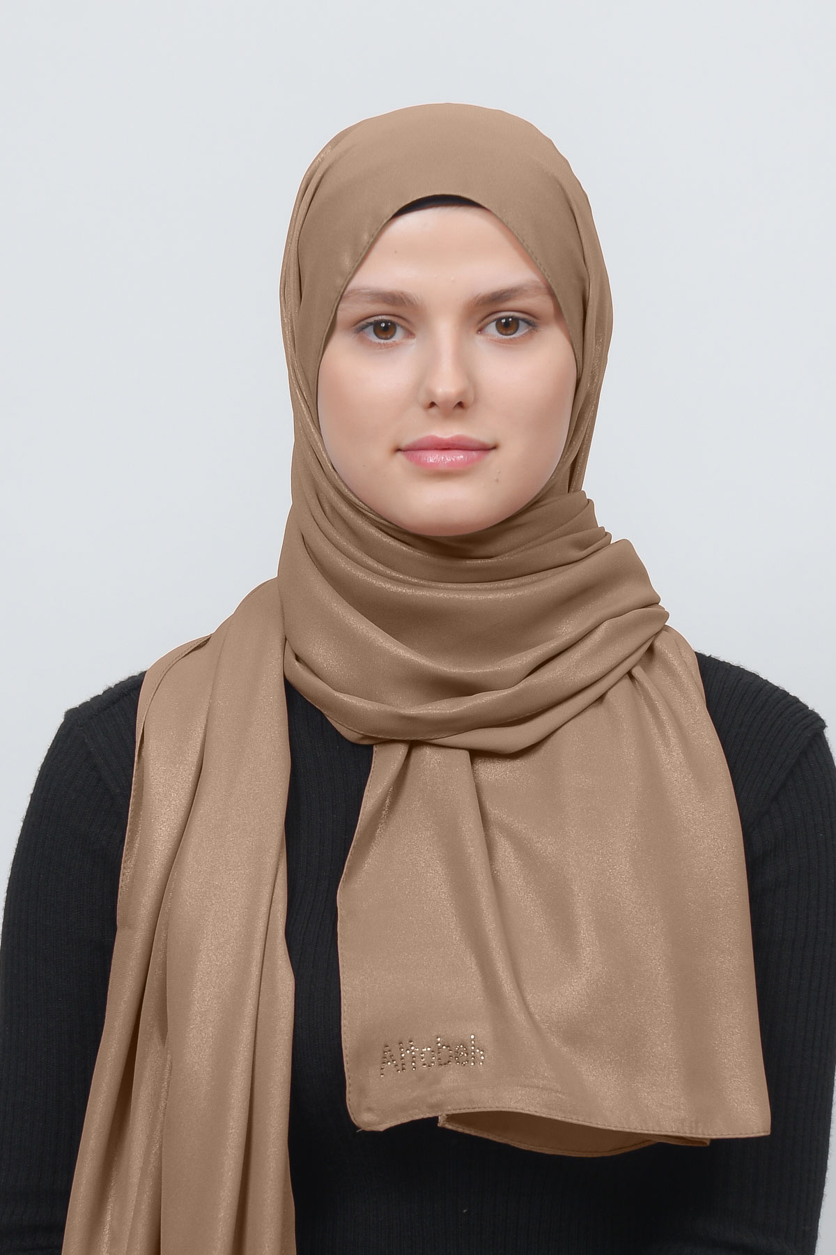 Glittery Chiffon Shawl Hijab - Elegant Evening Wear - Dark Beige