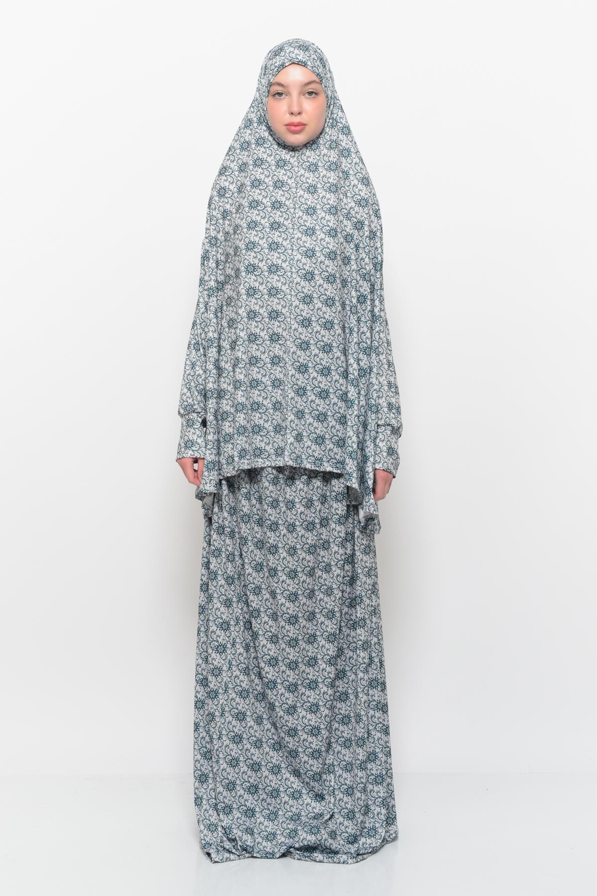 Two-Piece Sun Pattern Prayer Dress with Batwing Sleeves - Light Emerald