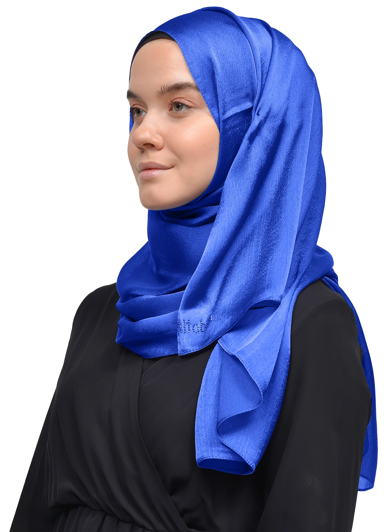 Janjan Parlak Saten Dokulu Tesettür Abiye Şifon Şal