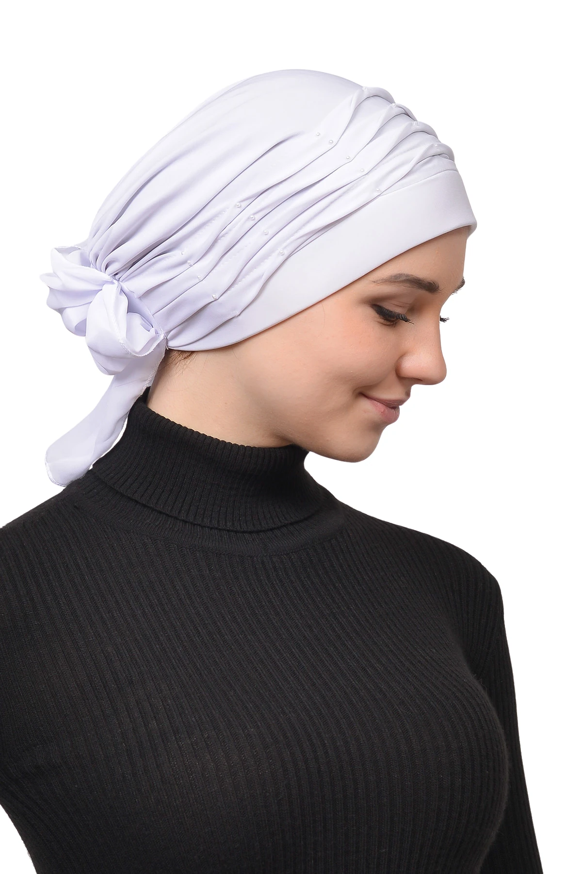Pleated Pearl Nervure Turban Bonnet