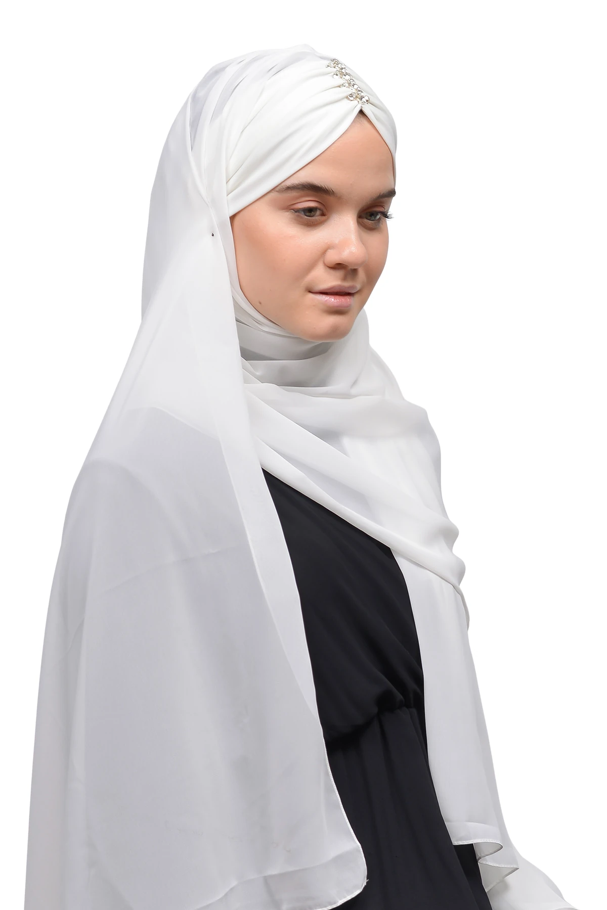 Zarif Taşlı Drapeli Hazır Pratik Şifon Tesettür Şal