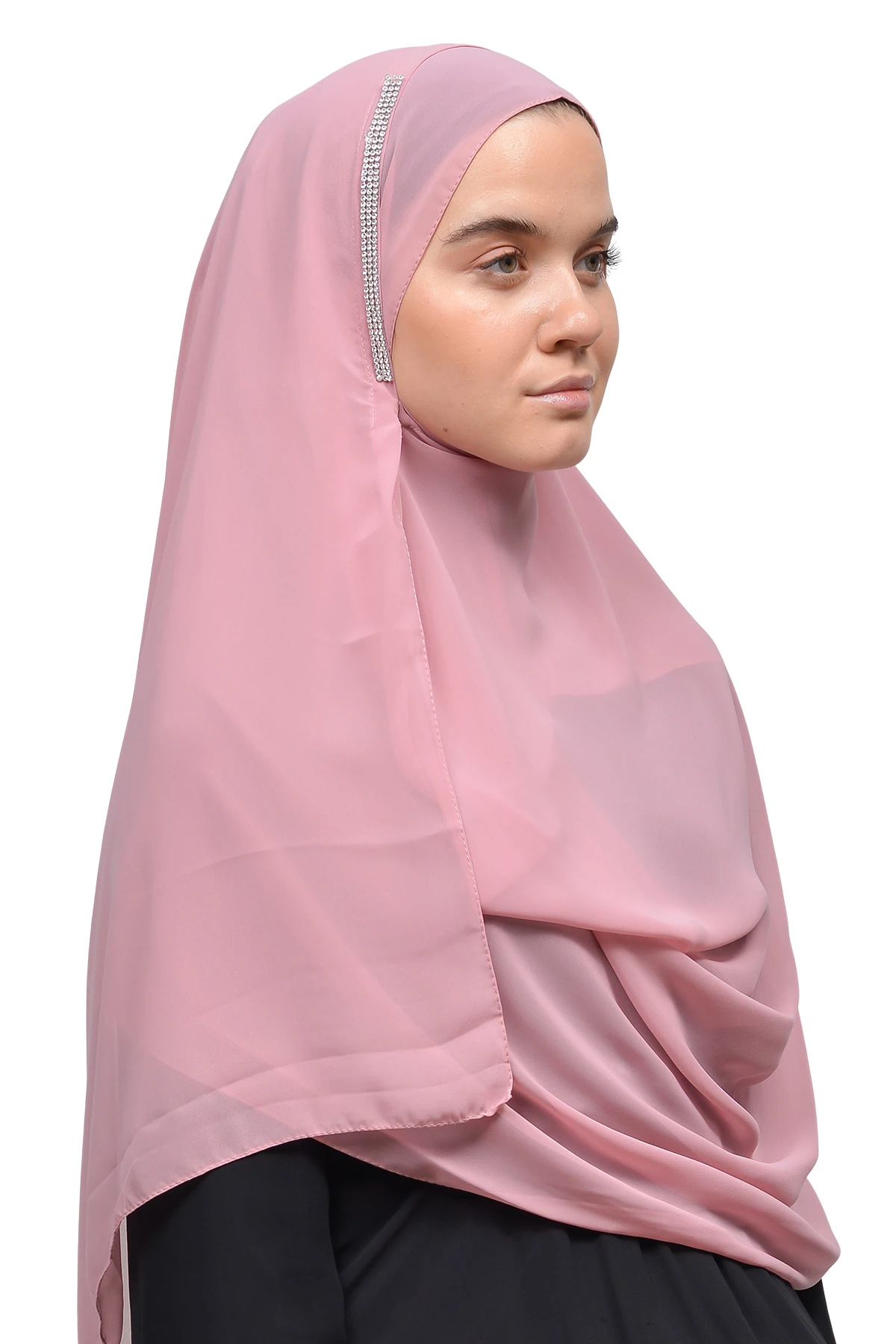 Hazır Pratik Taşlı Malezya Tesettür Şifon Şal