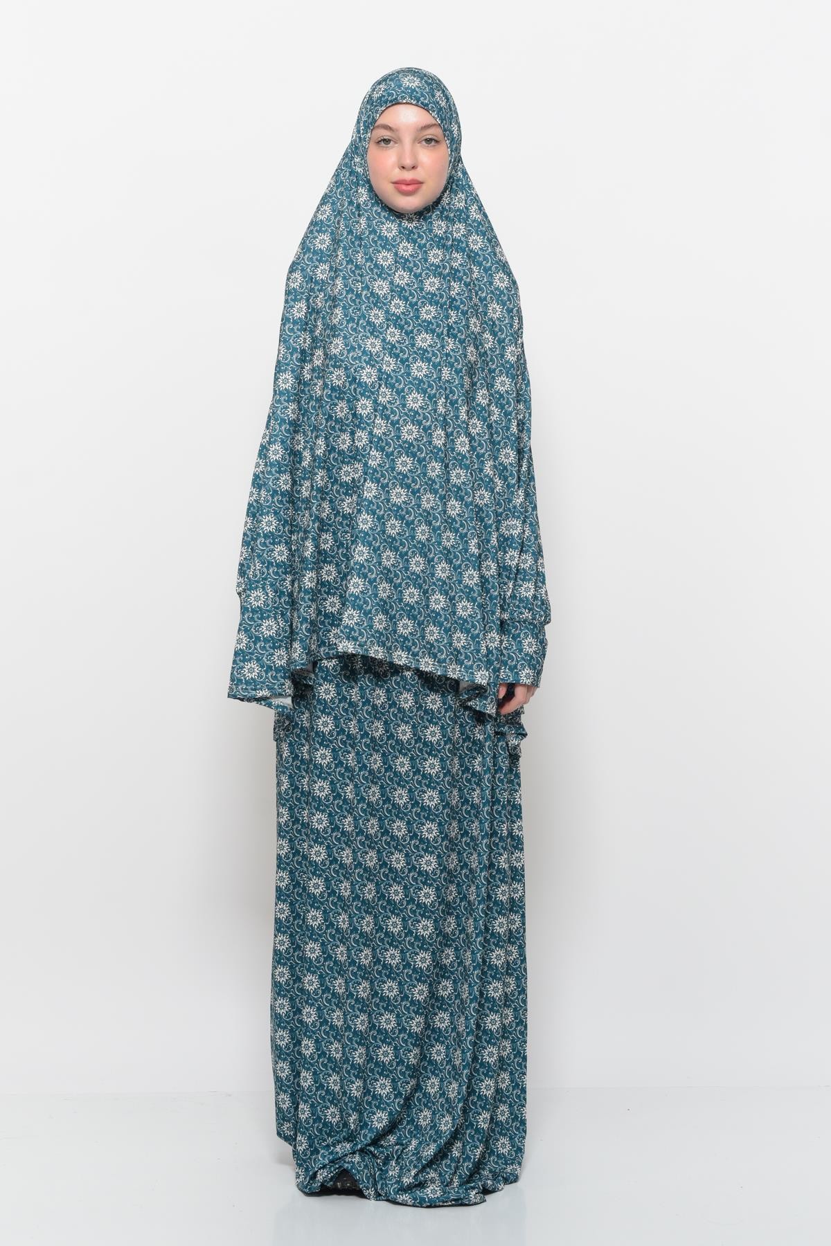 Two-Piece Sun Pattern Prayer Dress with Batwing Sleeves - Emerald