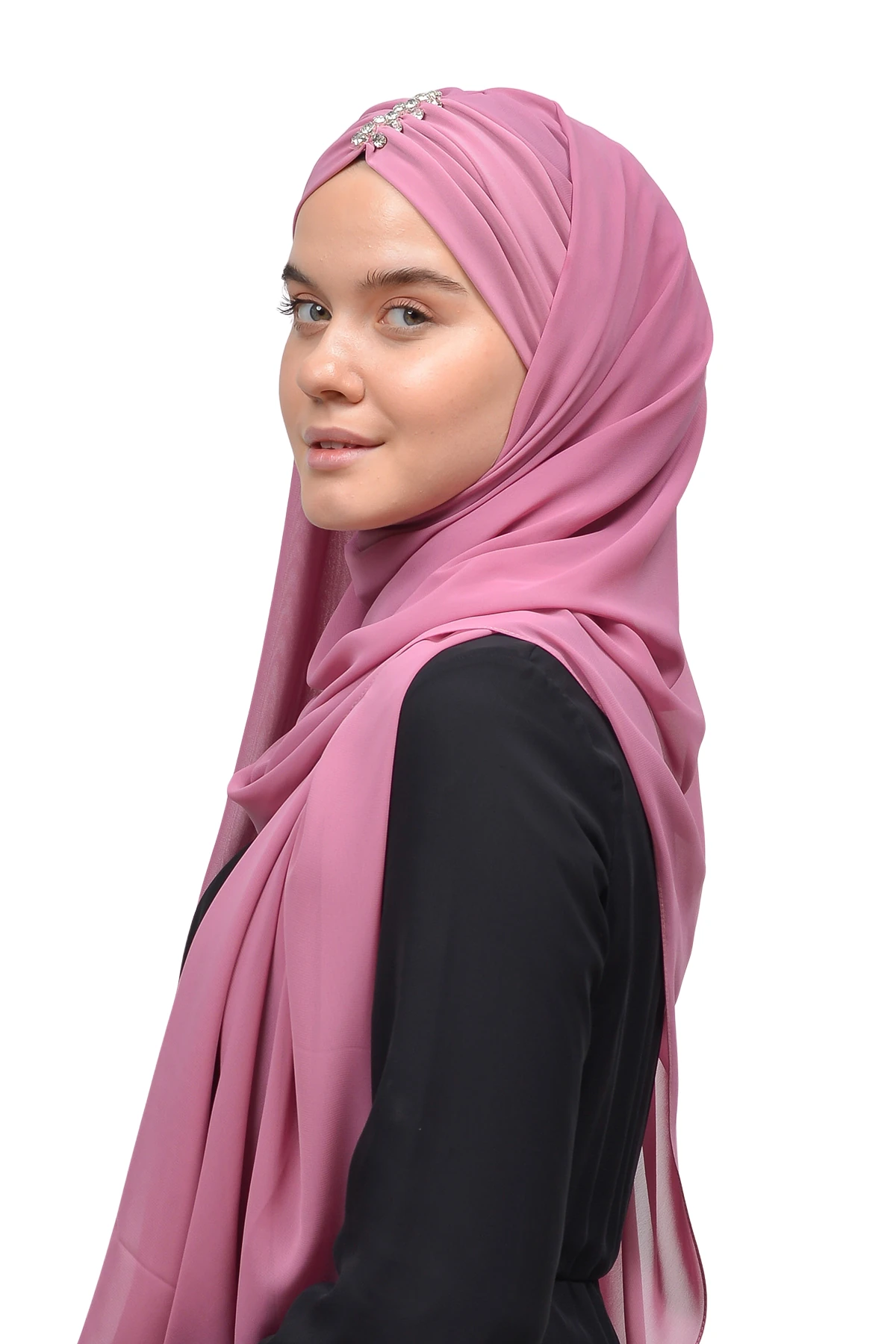 Zarif Taşlı Drapeli Hazır Pratik Şifon Tesettür Şal