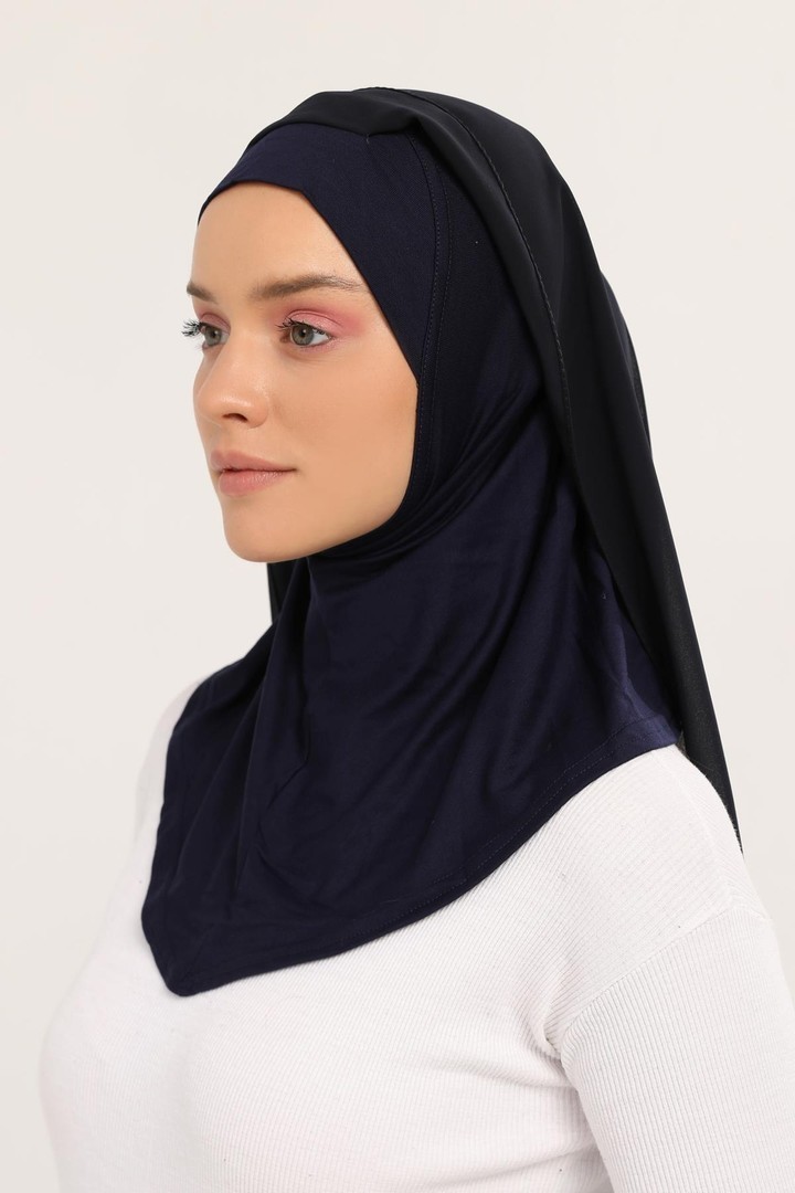 Organic Daily Wear Bonnet and Chiffon Shawl - Navy Blue