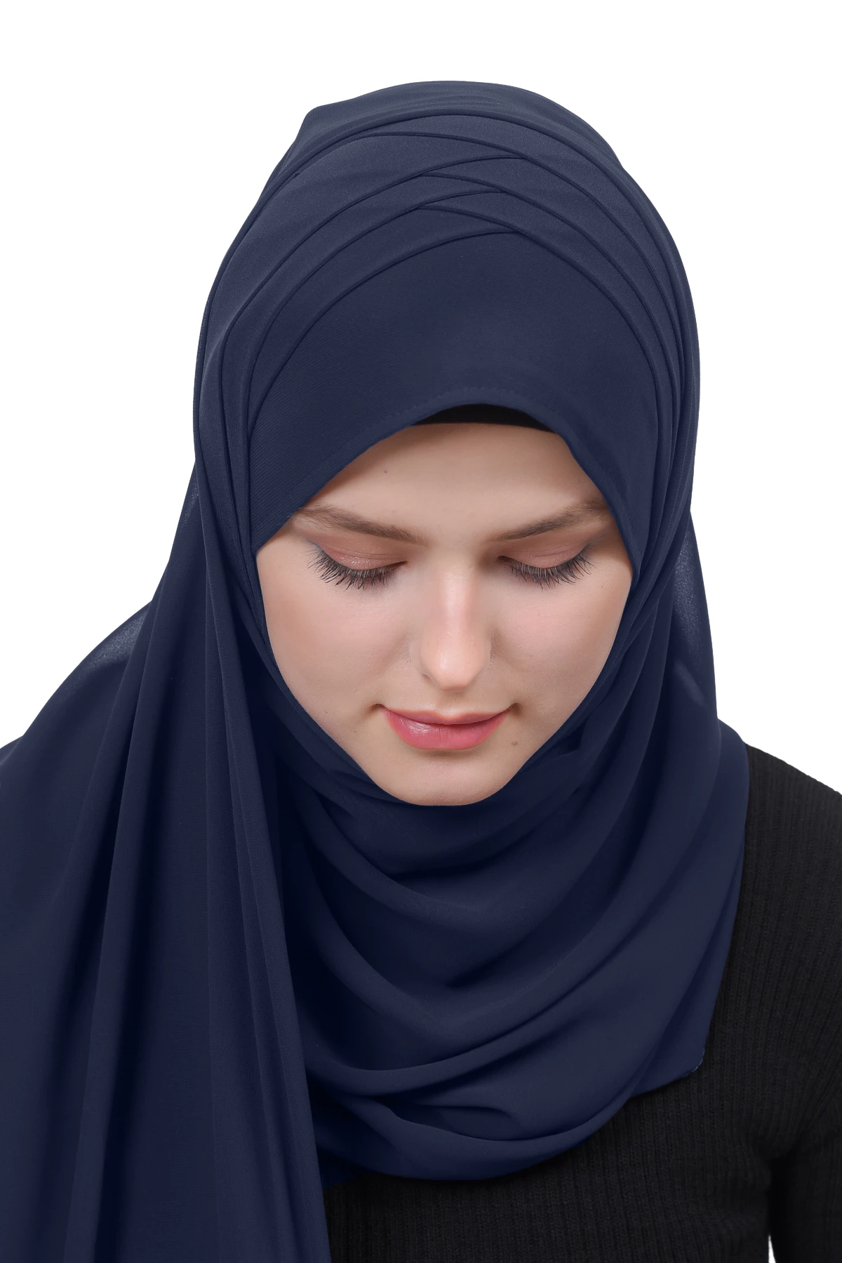 Pileli Çapraz Tela Bantlı Pratik Tesettür Şifon Şal