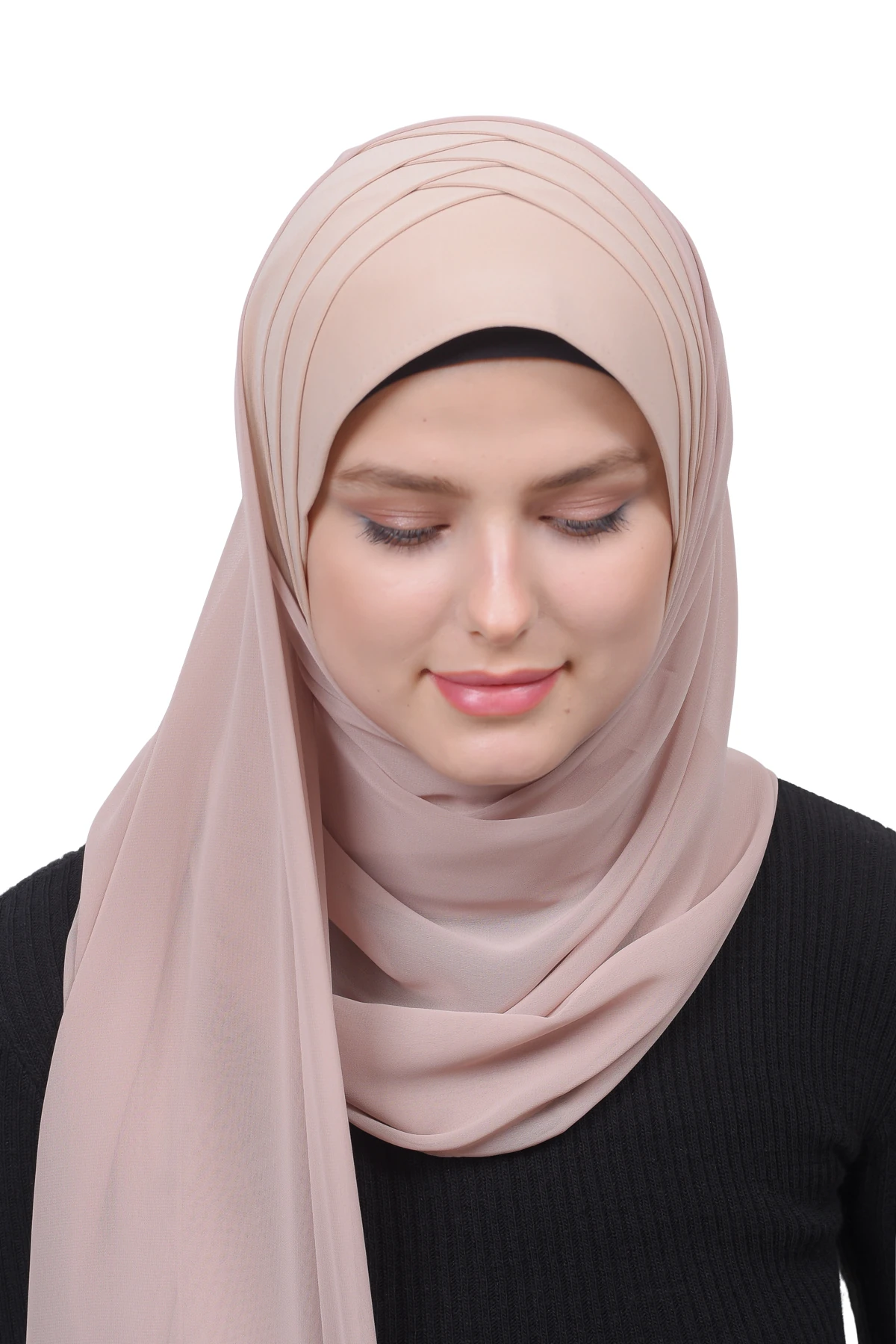 Pileli Çapraz Tela Bantlı Pratik Tesettür Şifon Şal