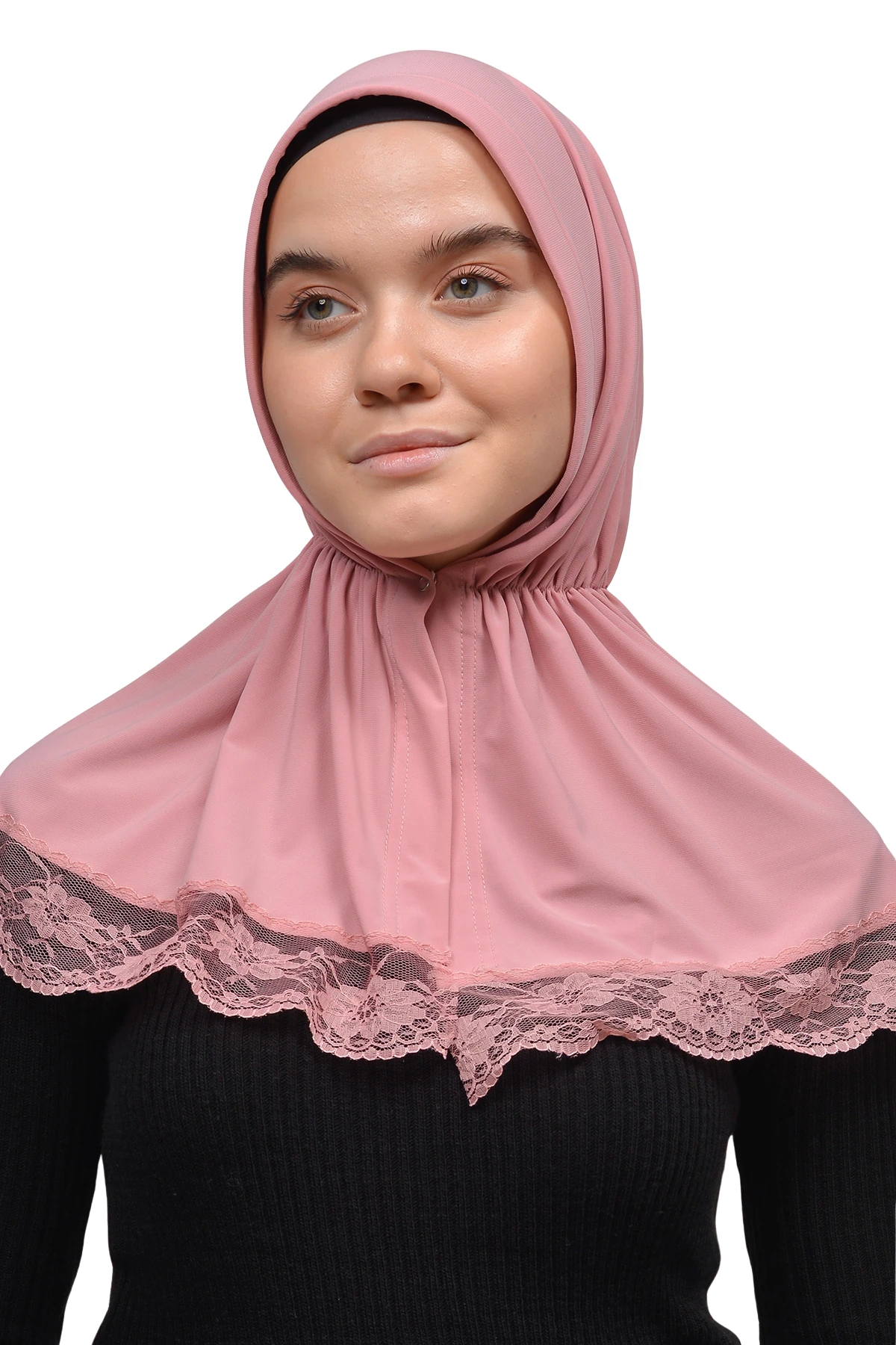 Lace Elastic Shirred Hijab - Comfortable and Stylish  - Pink