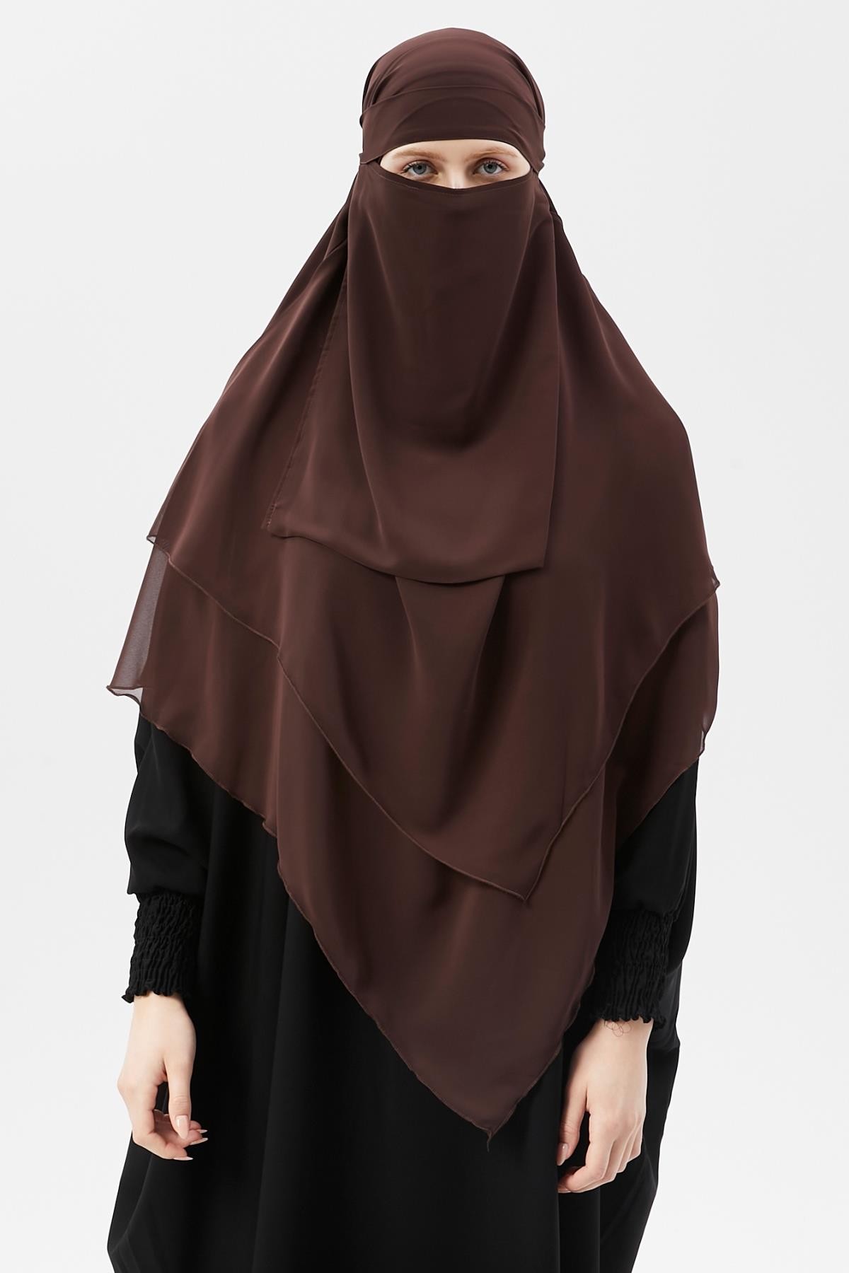 Islamic Women's Chiffon Triple-Layer Niqab  - Brown