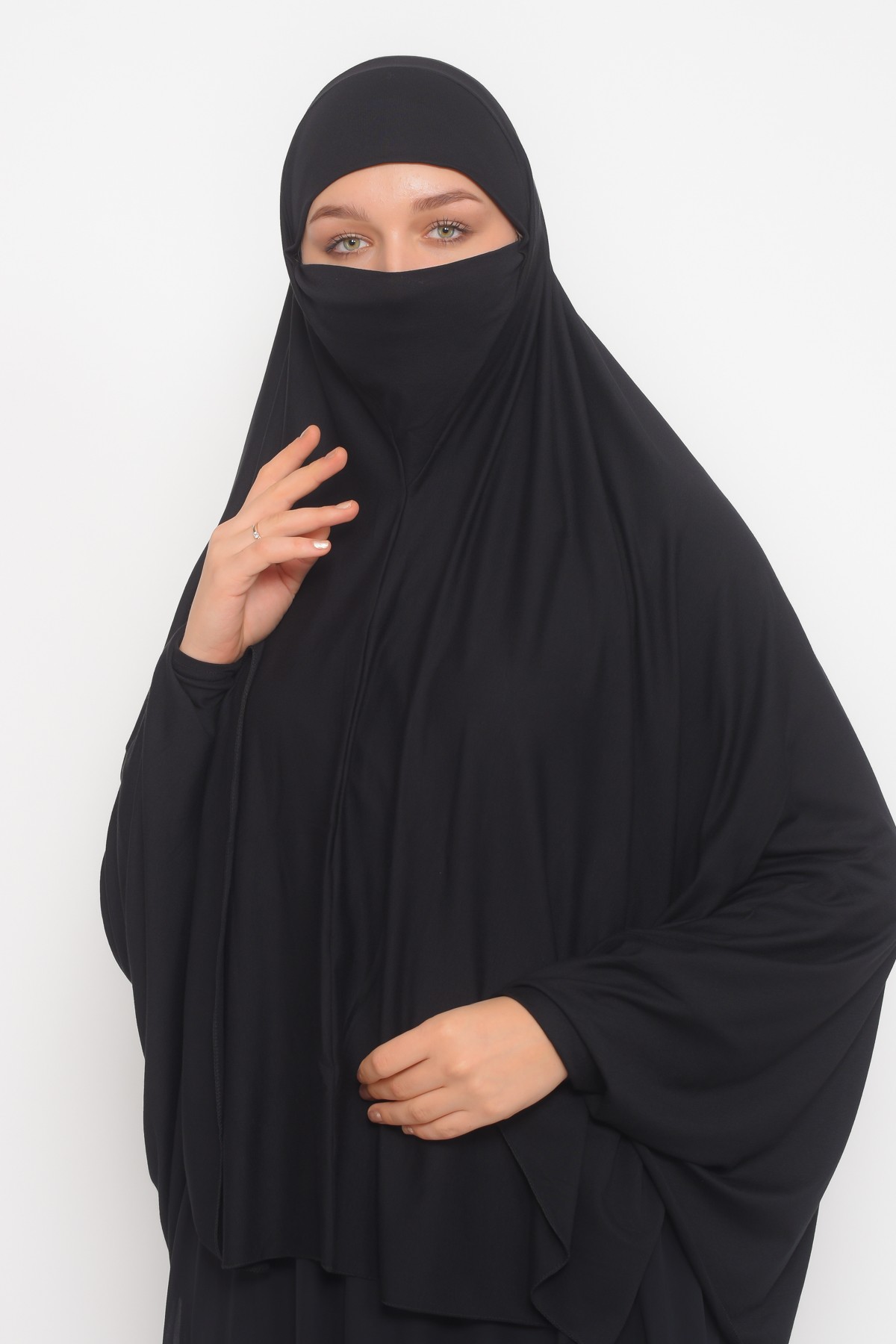 Kollu Sufle Çarşaf Üstü Peçeli Pratik Tesettür Hijab - Nikaplı Namaz Örtüsü