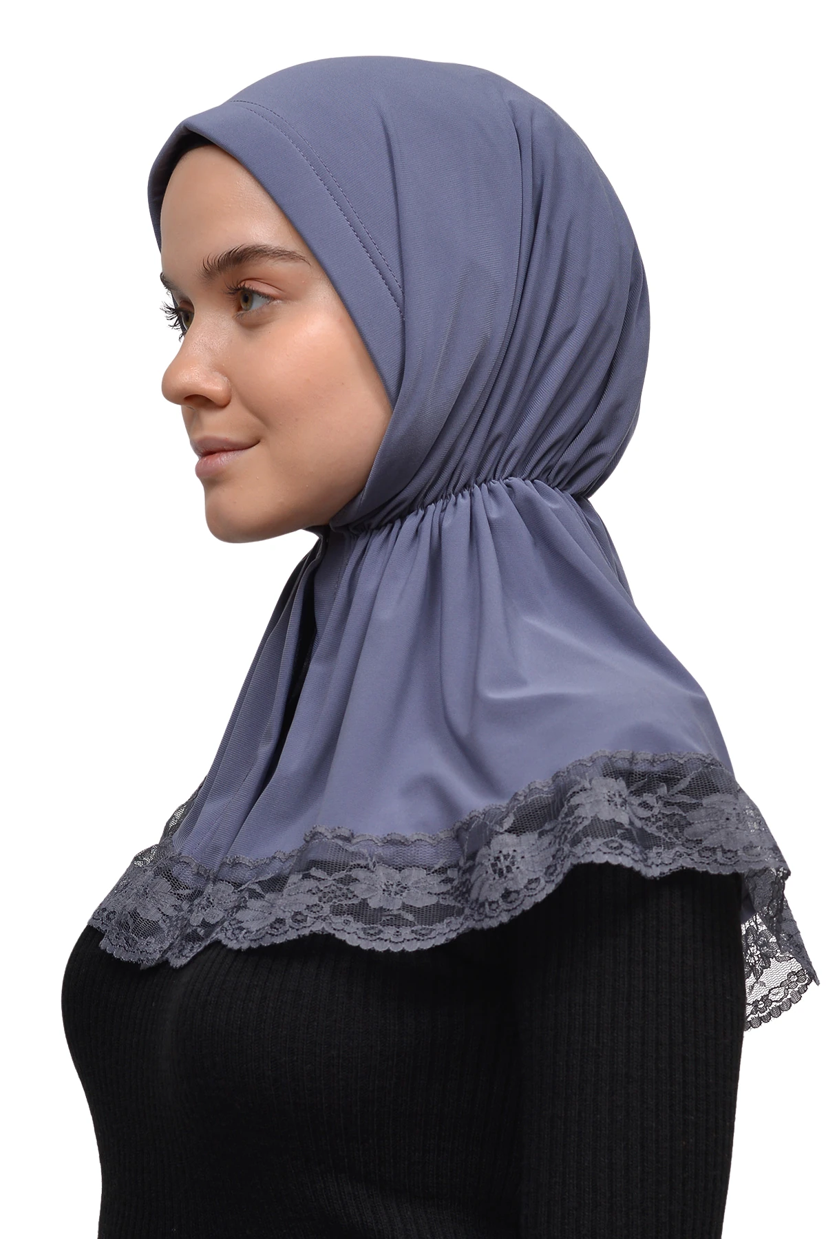 Dantelli Lastik Büzgülü Tela Bantlı Çıtçıtlı Hazır Türban Pratik Eşarp