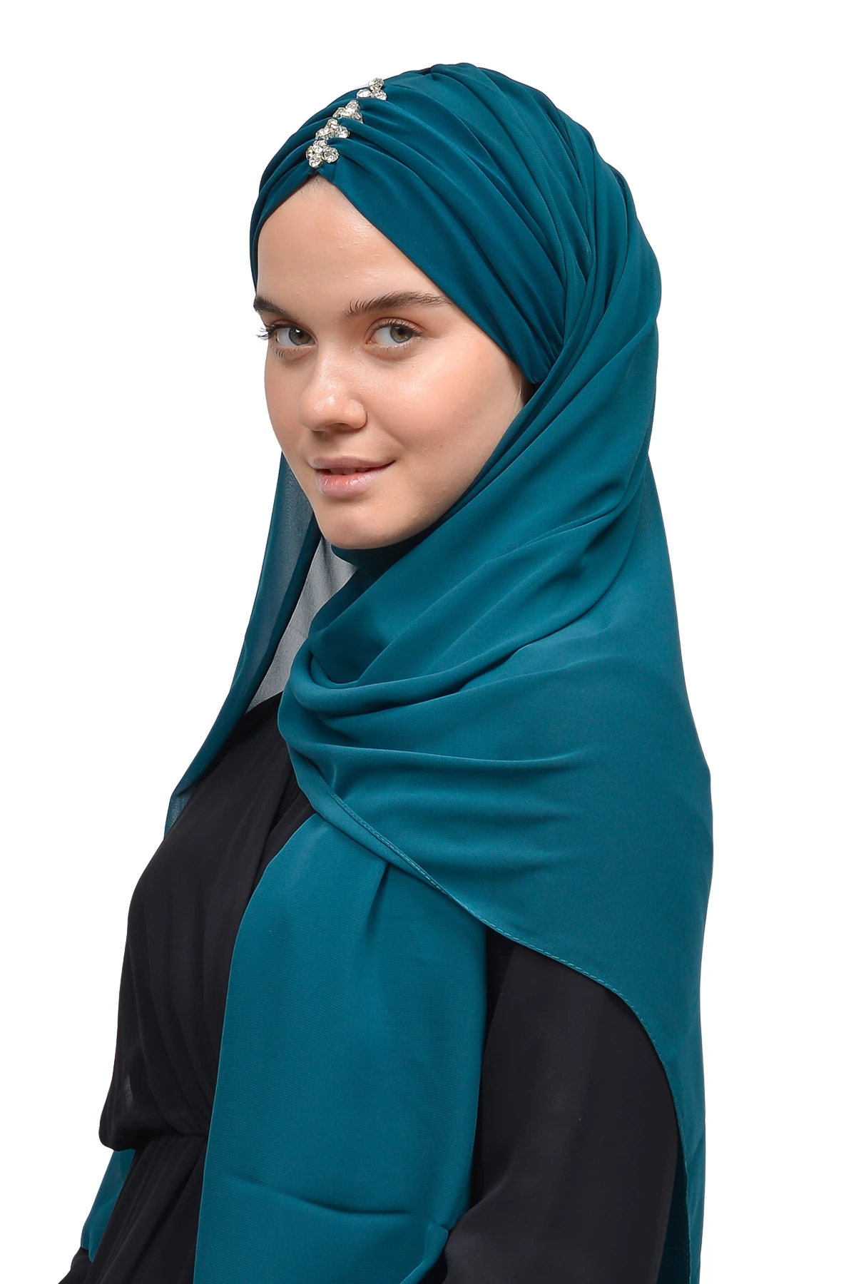 Zarif Taşlı Drapeli Hazır Pratik Şifon Tesettür Şal