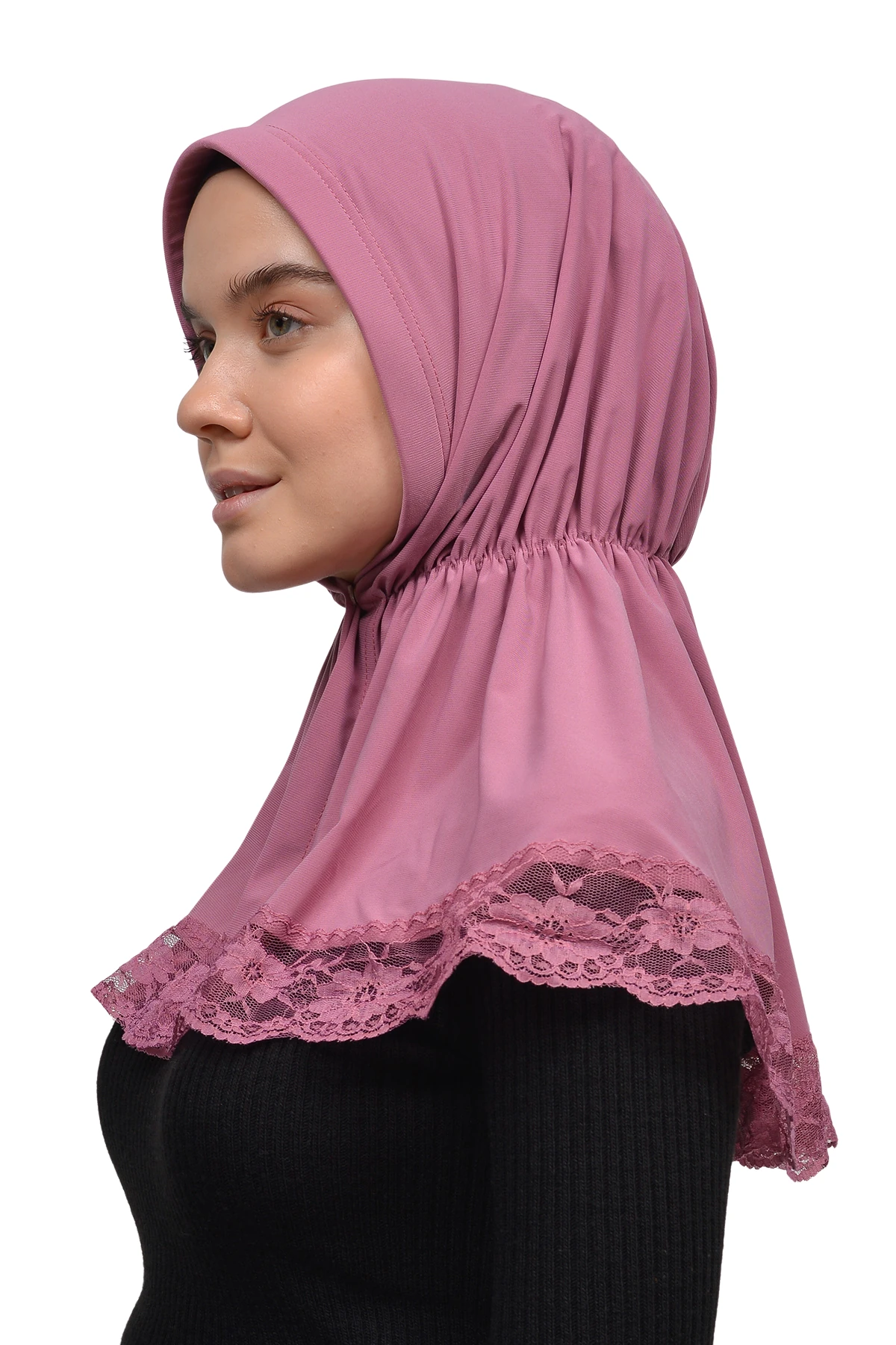 Dantelli Lastik Büzgülü Tela Bantlı Çıtçıtlı Hazır Türban Pratik Eşarp