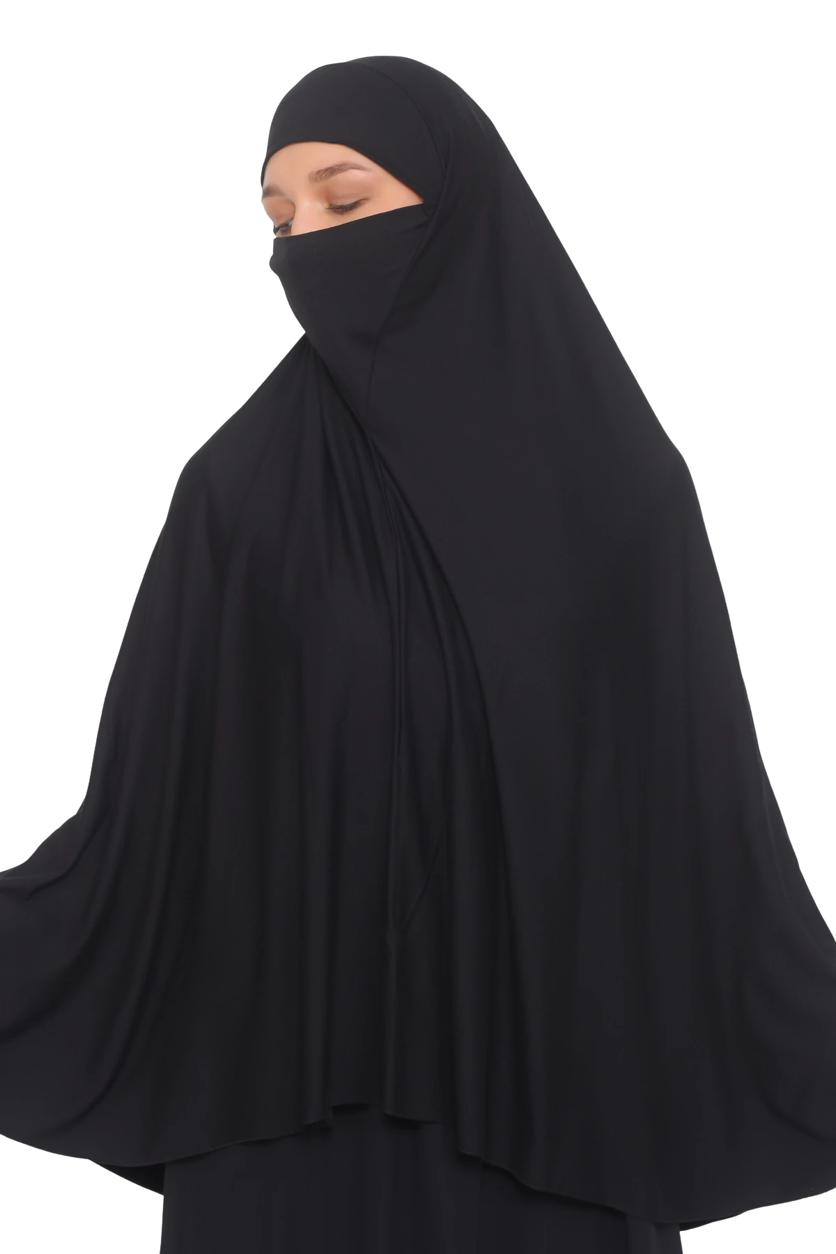 Kollu Sufle Çarşaf Üstü Peçeli Pratik Tesettür Hijab - Nikaplı Namaz Örtüsü