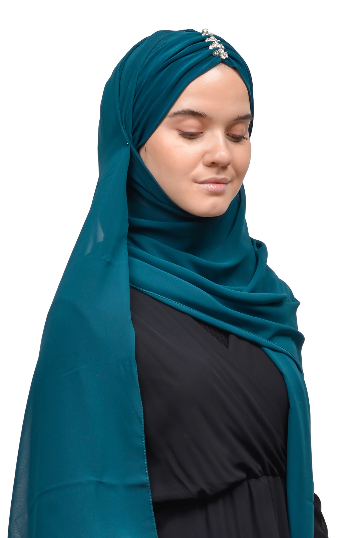 Zarif Taşlı Drapeli Hazır Pratik Şifon Tesettür Şal