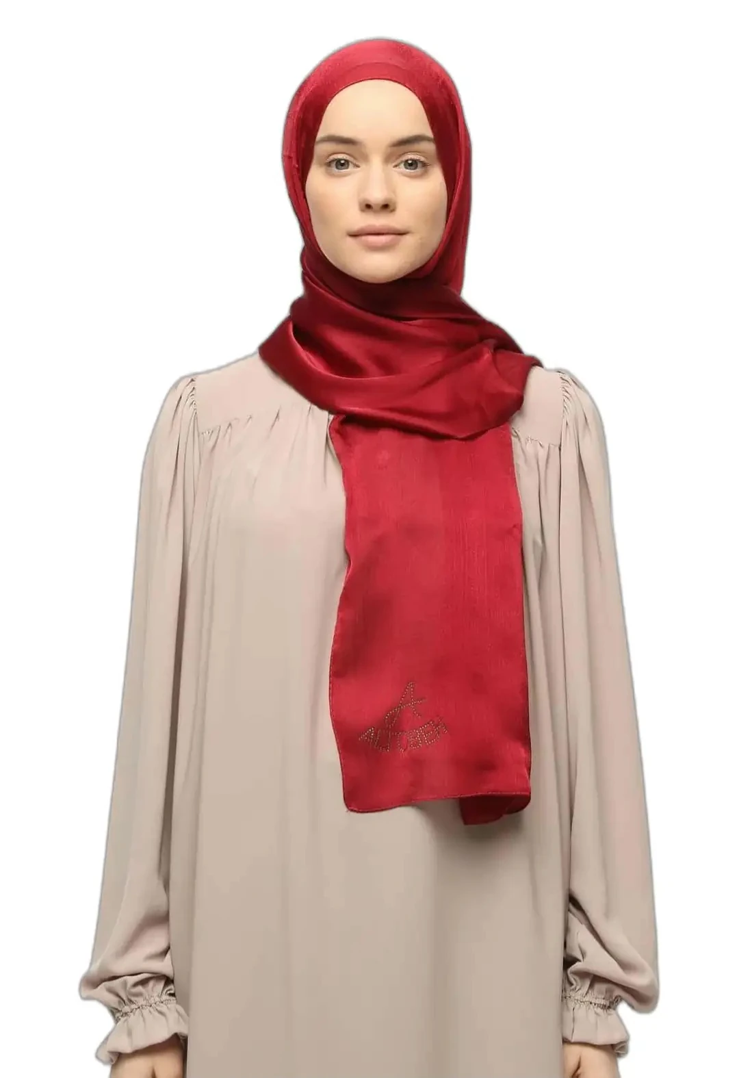 Janjan Parlak Saten Dokulu Tesettür Abiye Şifon Şal