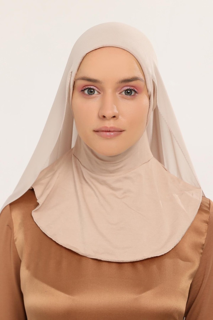 Ready-to-Wear Chiffon Shawl with Bonnet - Sand Beige