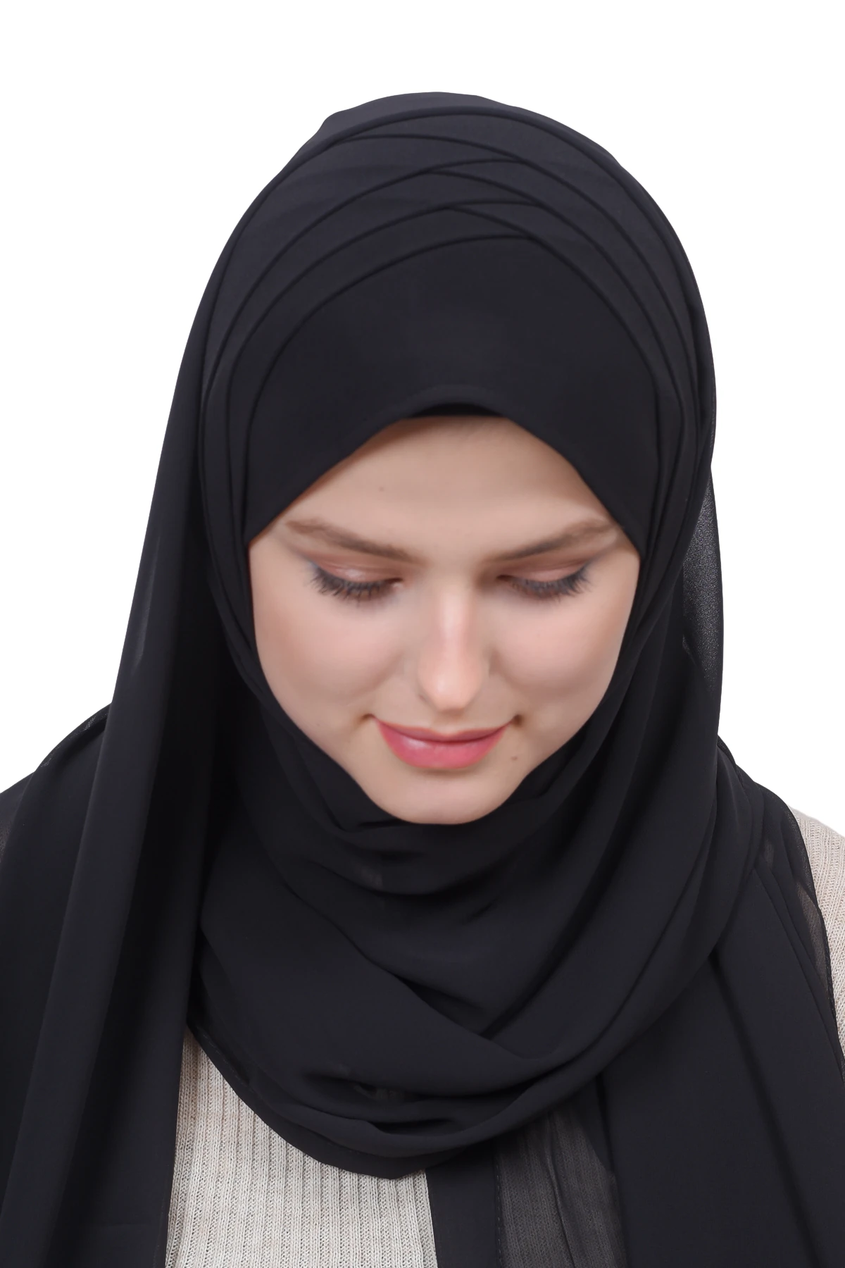 Pileli Çapraz Tela Bantlı Pratik Tesettür Şifon Şal