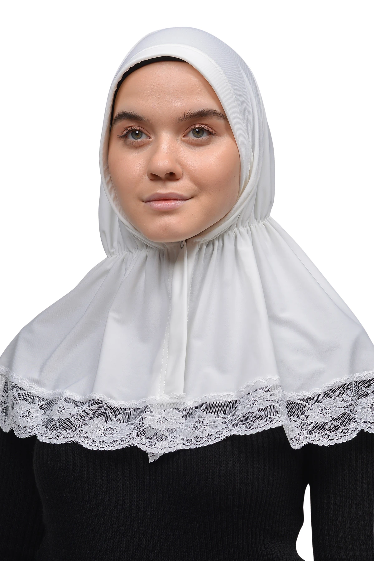 Dantelli Lastik Büzgülü Tela Bantlı Çıtçıtlı Hazır Türban Pratik Eşarp