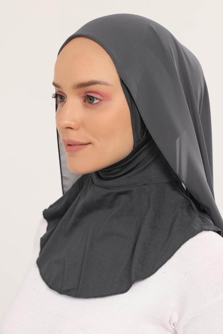 Ready-to-Wear Chiffon Shawl with Bonnet - Smoke