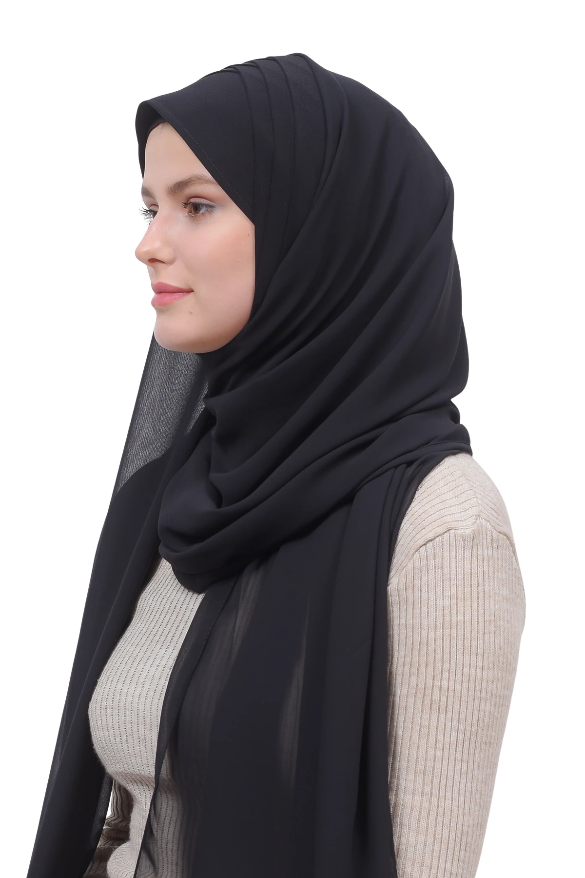 Pileli Çapraz Tela Bantlı Pratik Tesettür Şifon Şal