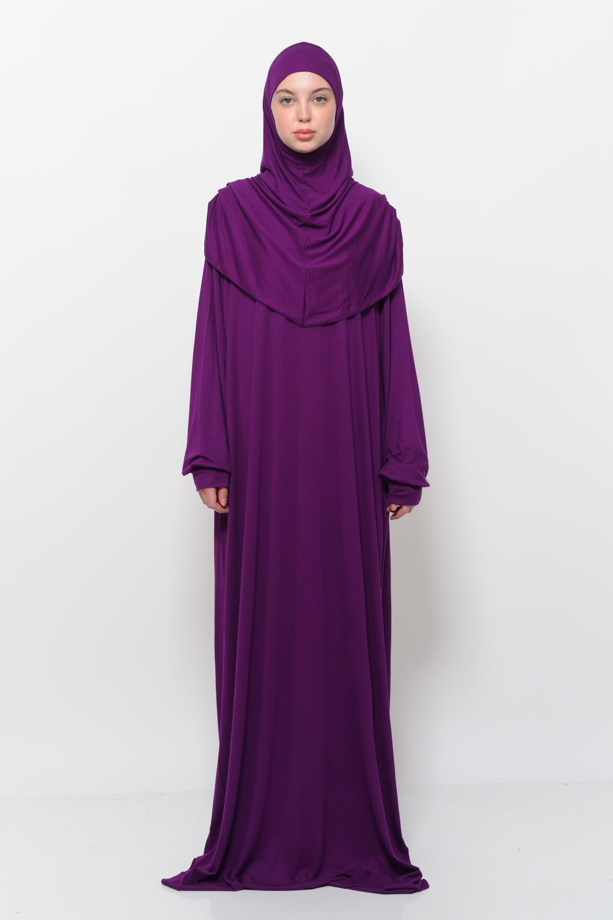 One-Piece Organic Cotton Hijab Prayer Dress  - Light Plum