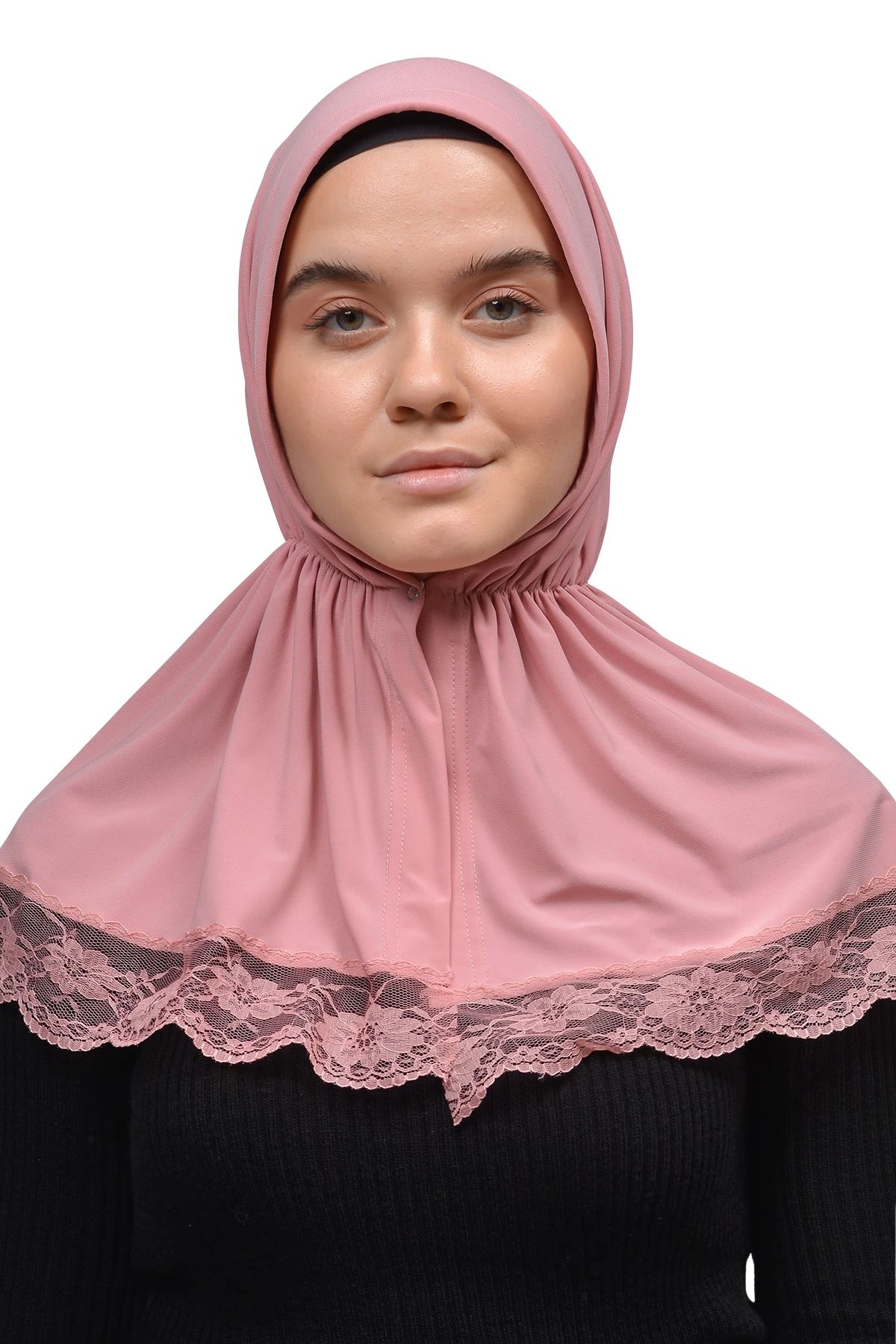 Dantelli Lastik Büzgülü Tela Bantlı Çıtçıtlı Hazır Türban Pratik Eşarp