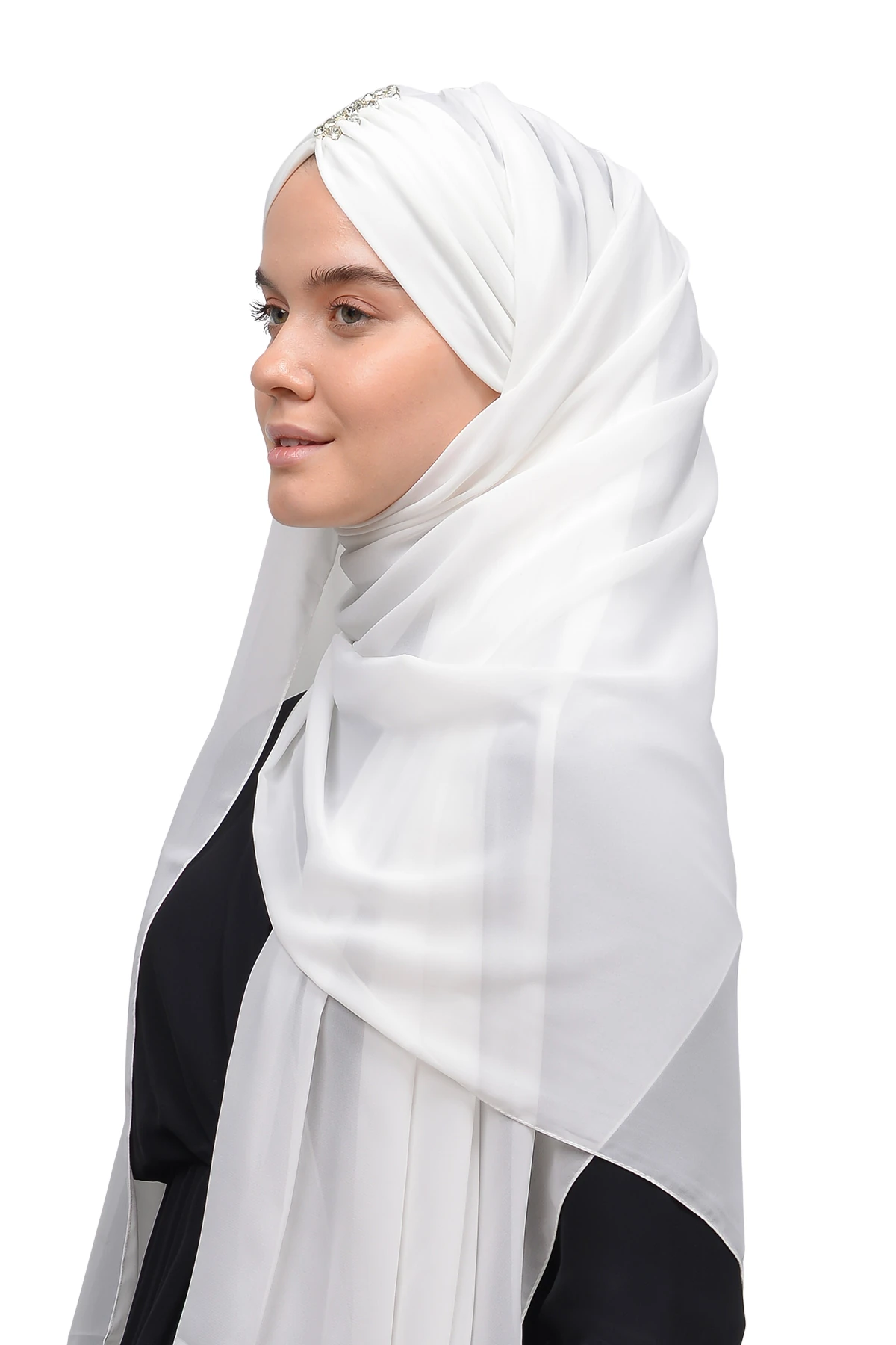 Zarif Taşlı Drapeli Hazır Pratik Şifon Tesettür Şal