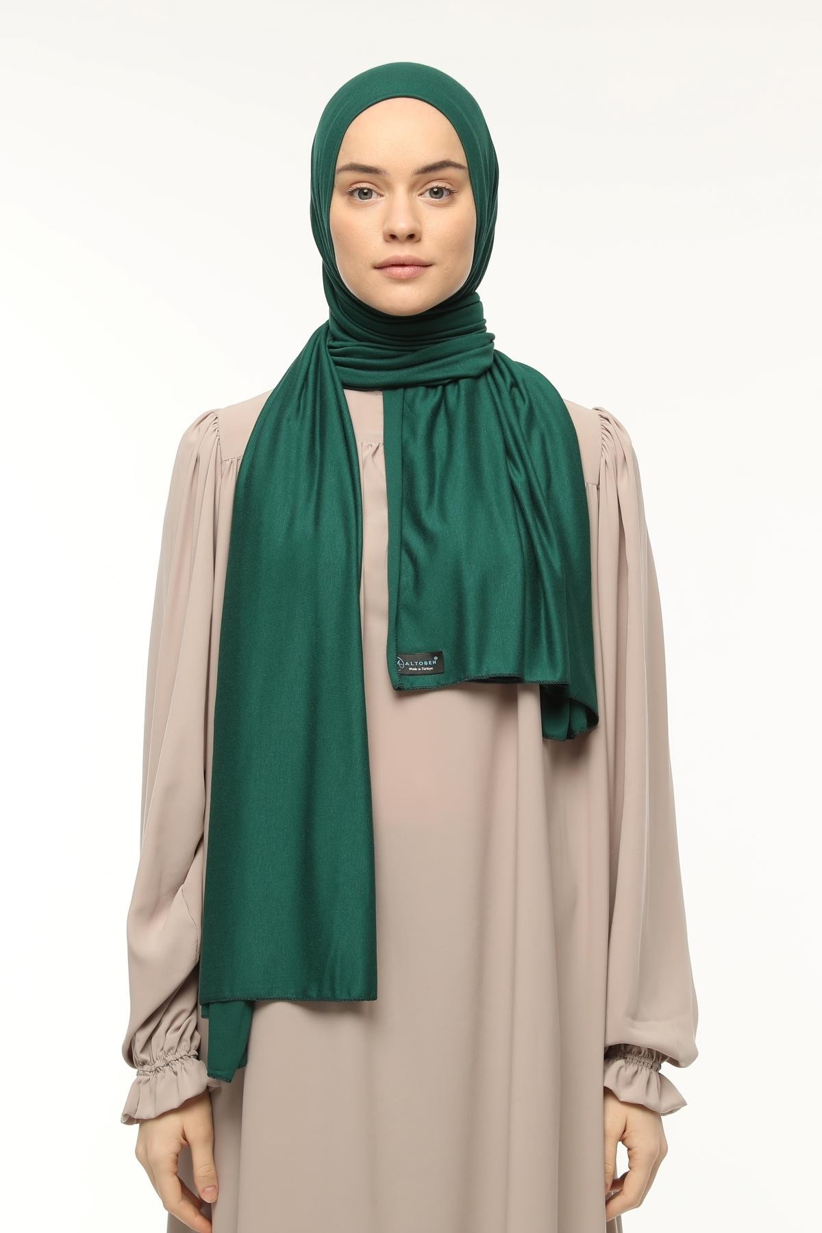 Cotton Jersey Shawl Hijab - Soft & Stretchy  - Dark green