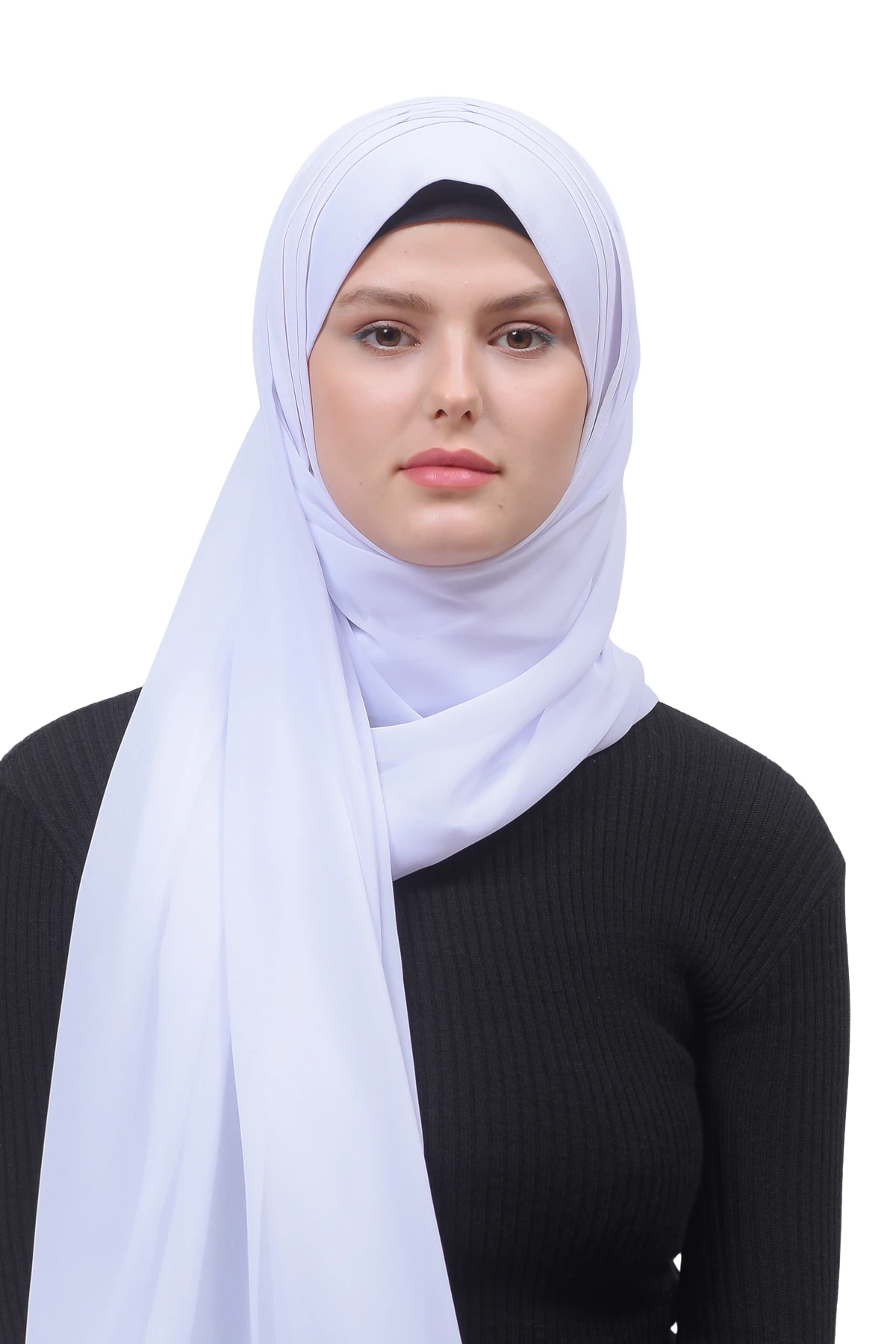 Pileli Çapraz Tela Bantlı Pratik Tesettür Şifon Şal