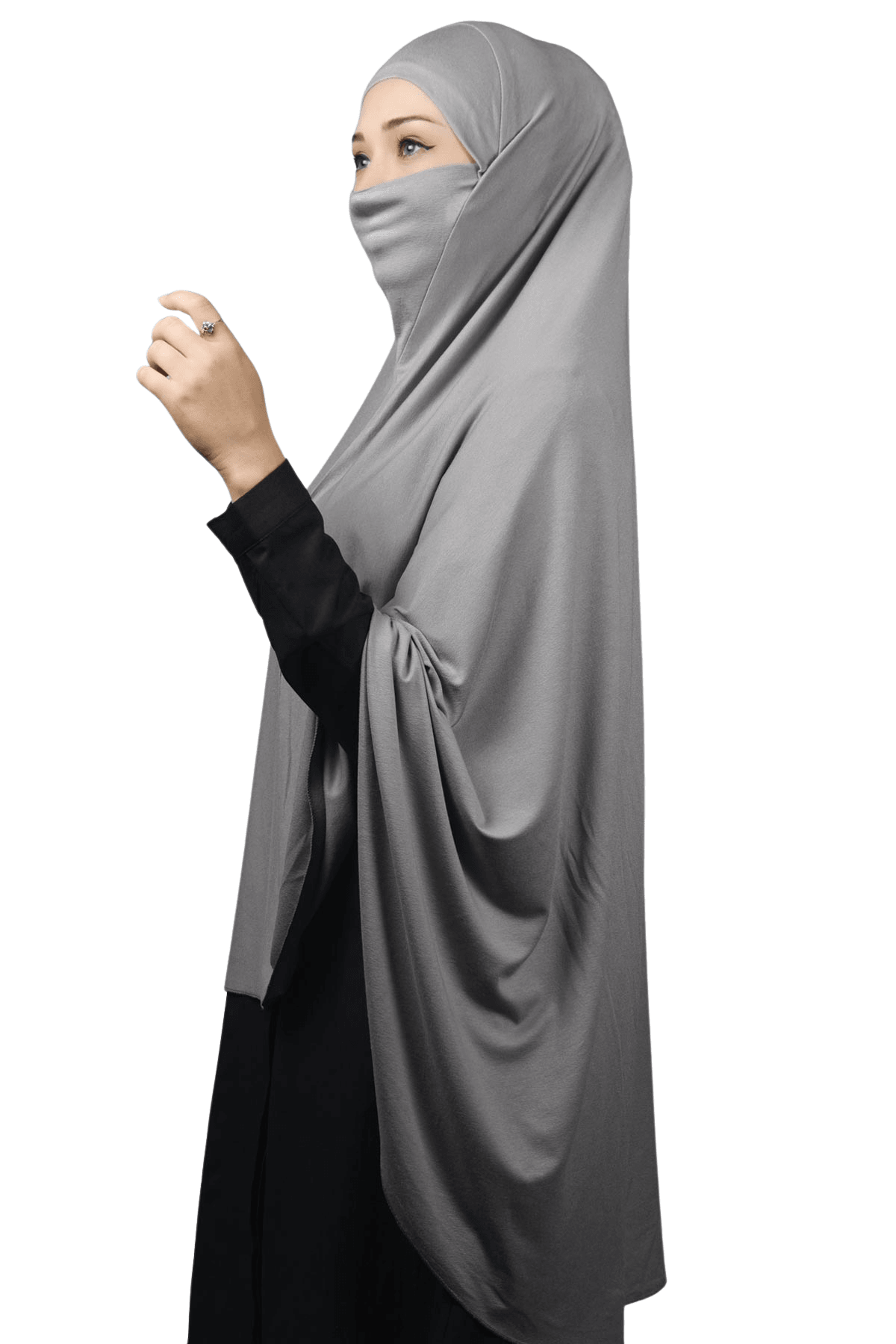 Hazır Türban Peçeli Pratik Eşarp Tesettür Nikaplı Hijab - Namaz Örtüsü Sufle (5XL) - Gri
