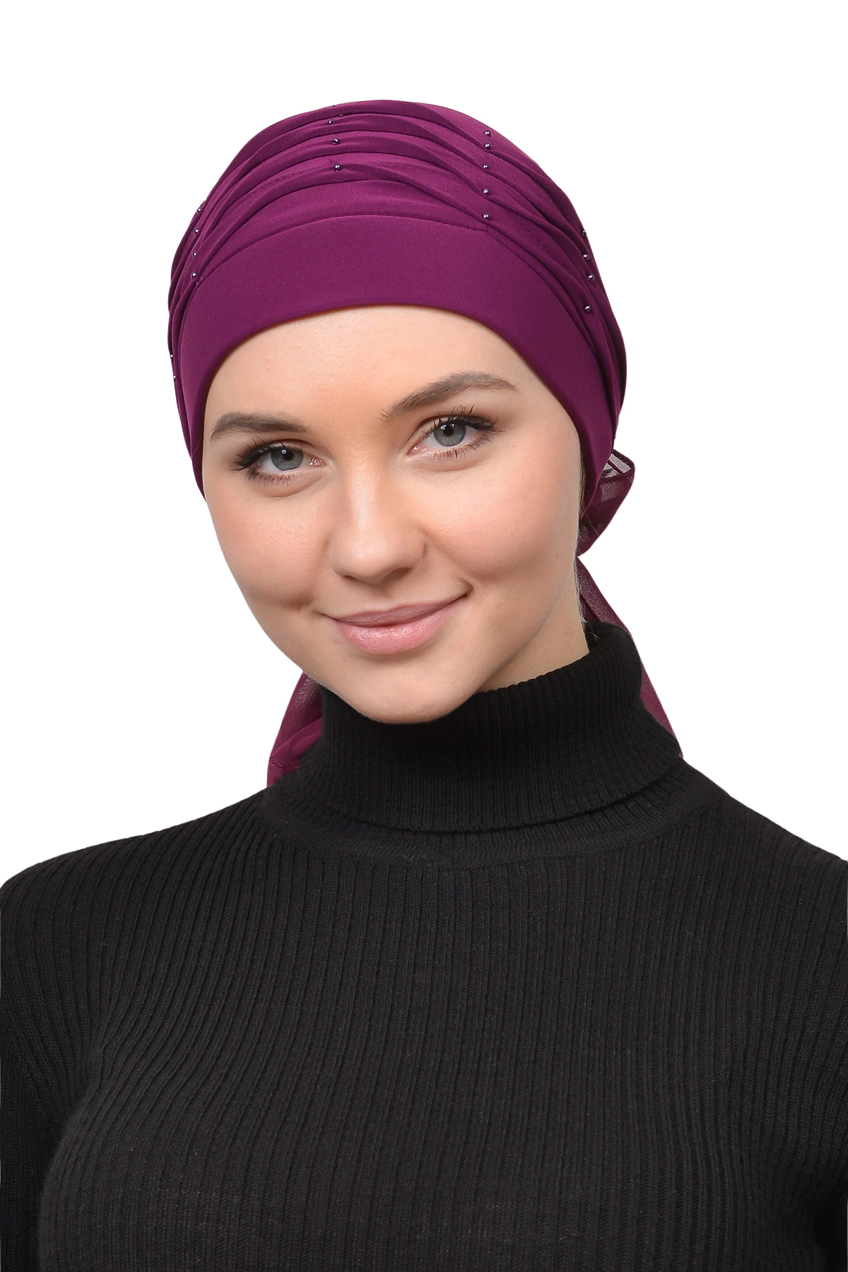 Pleated Pearl Nervure Turban Bonnet - Purple