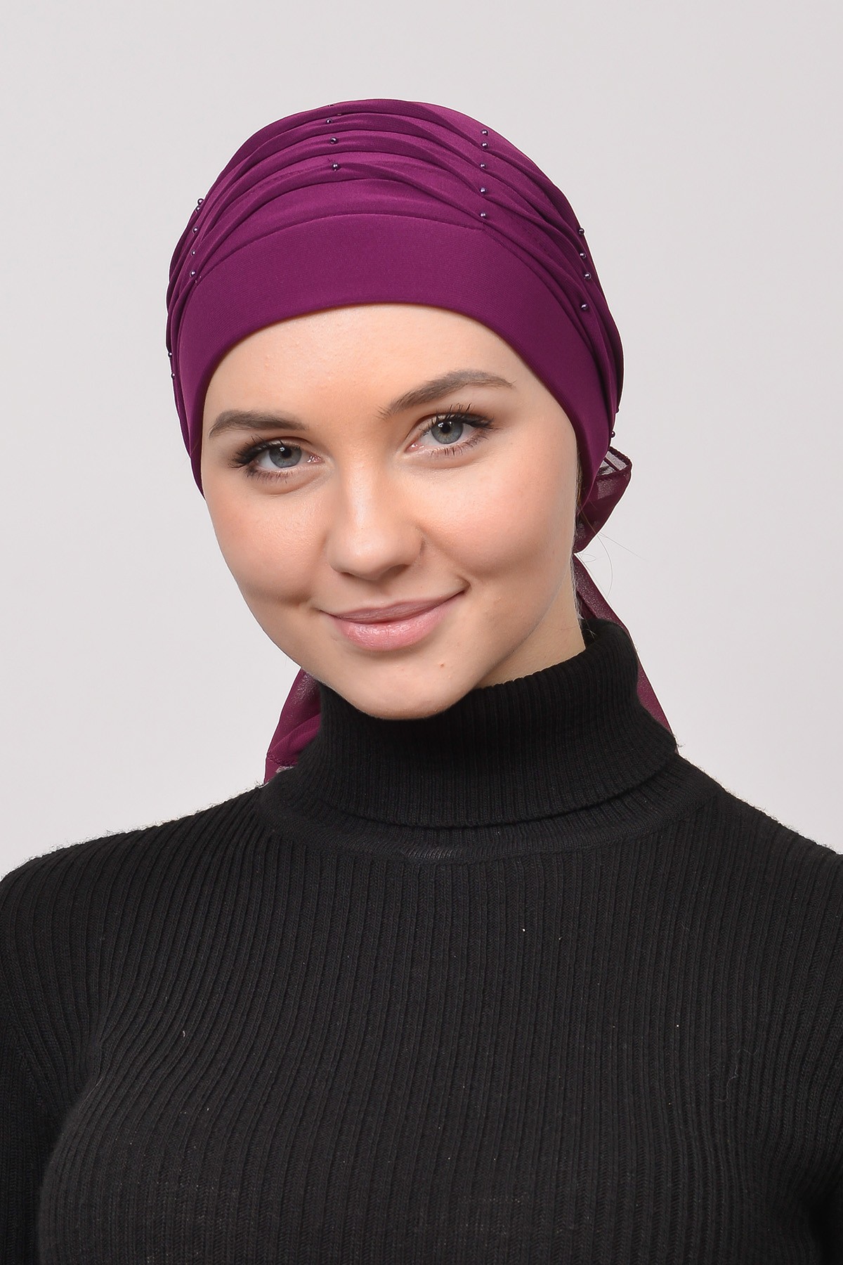 Pleated Pearl Nervure Turban Bonnet - Purple