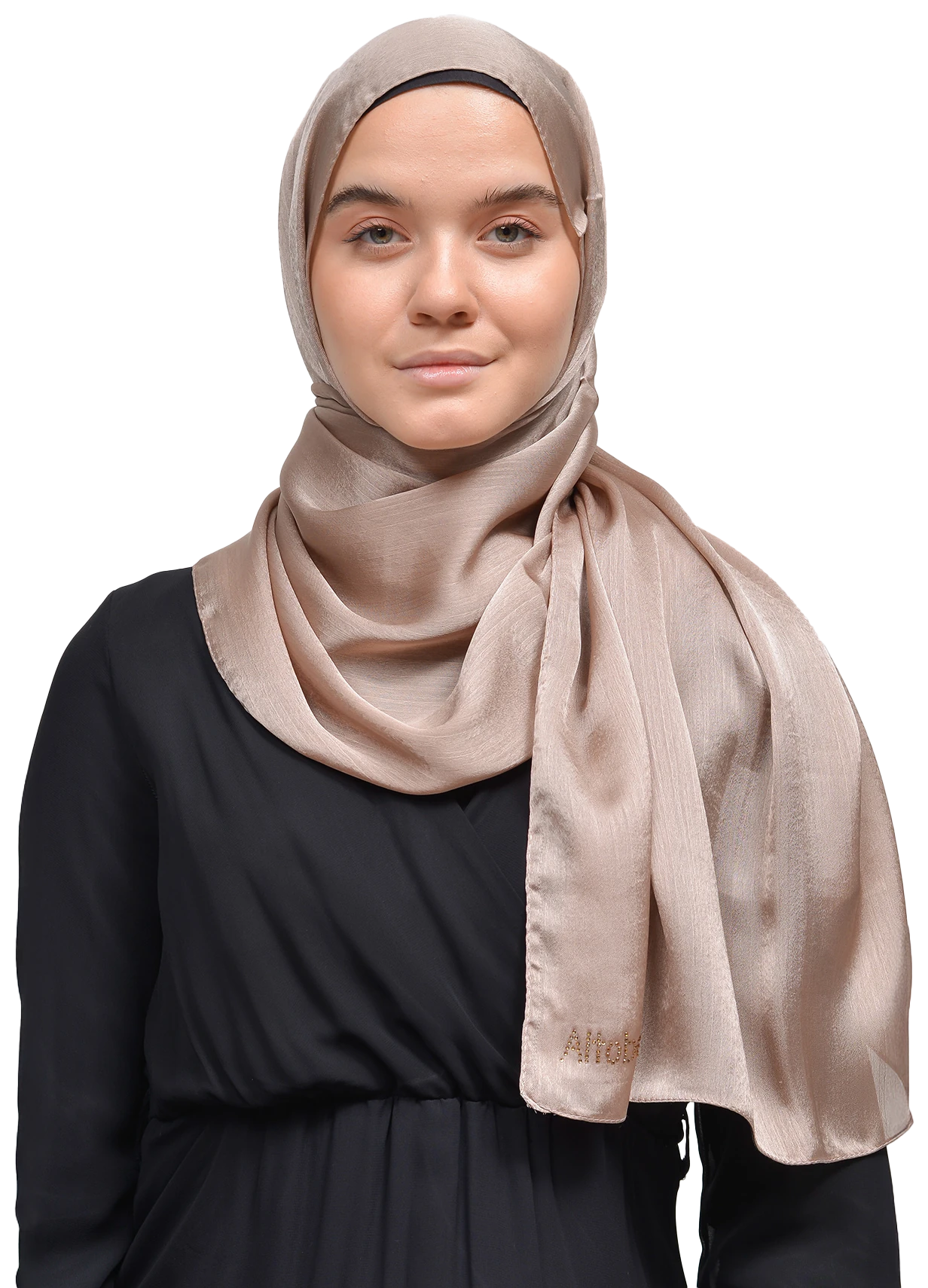 Janjan Parlak Saten Dokulu Tesettür Abiye Şifon Şal