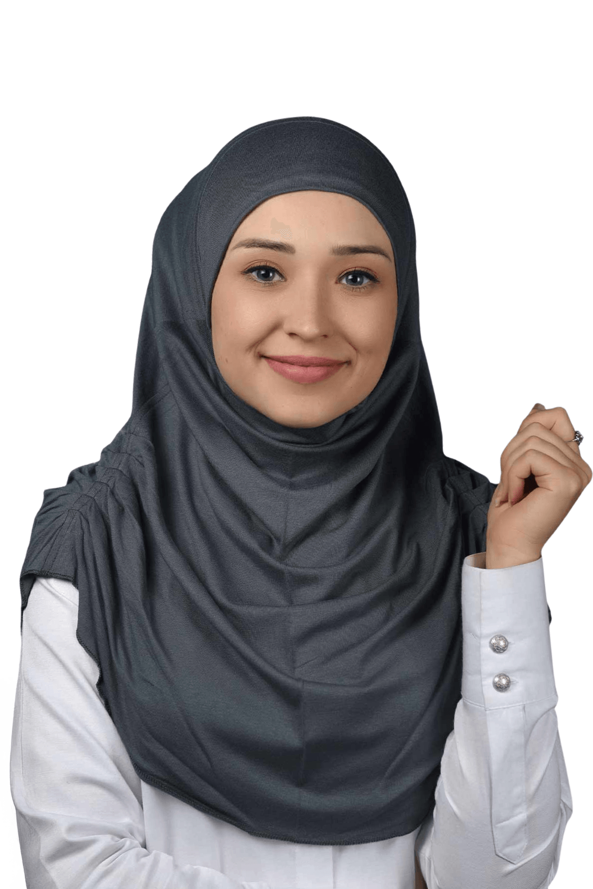 Hazır Türban Büzgülü Pileli Pratik Eşarp Tesettür Hijab - Namaz Örtüsü - Füme
