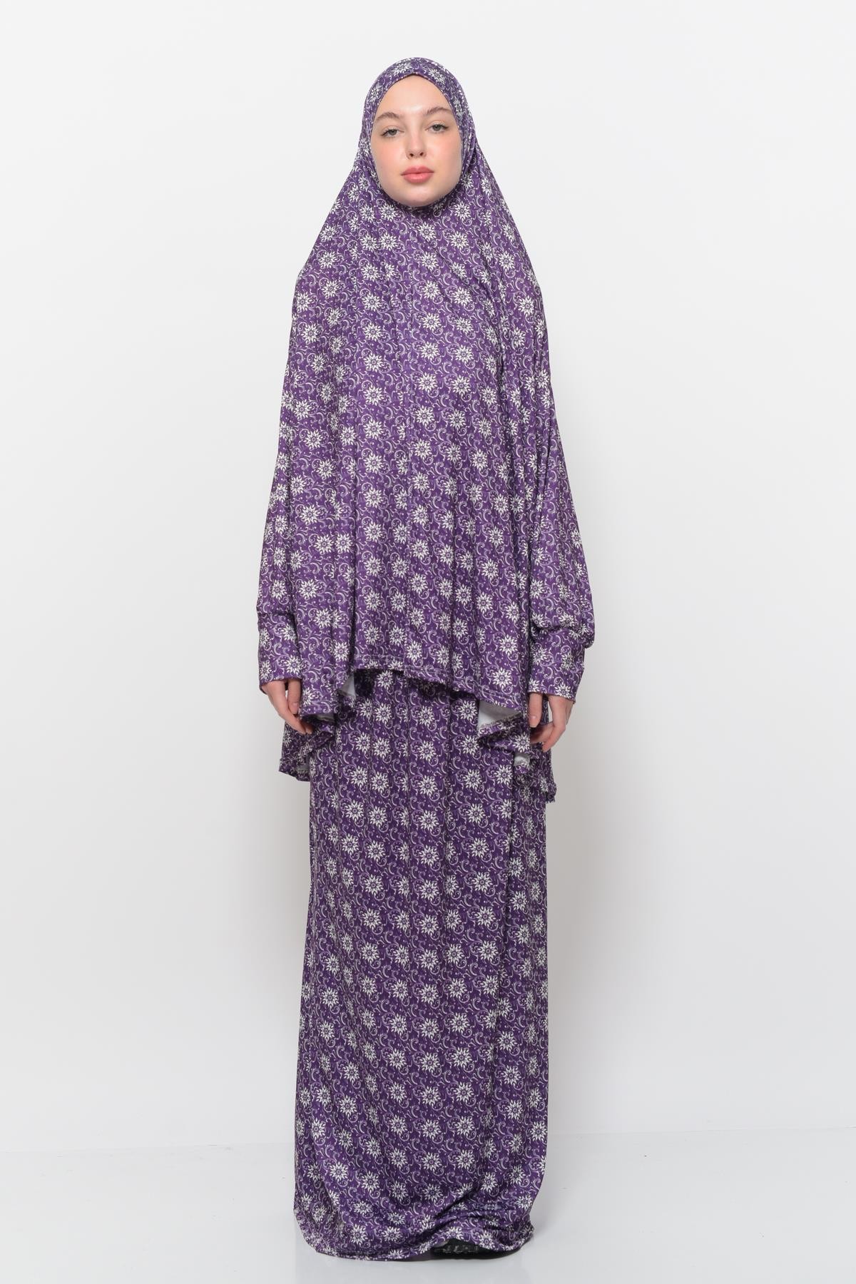 Two-Piece Sun Pattern Prayer Dress with Batwing Sleeves - Purple