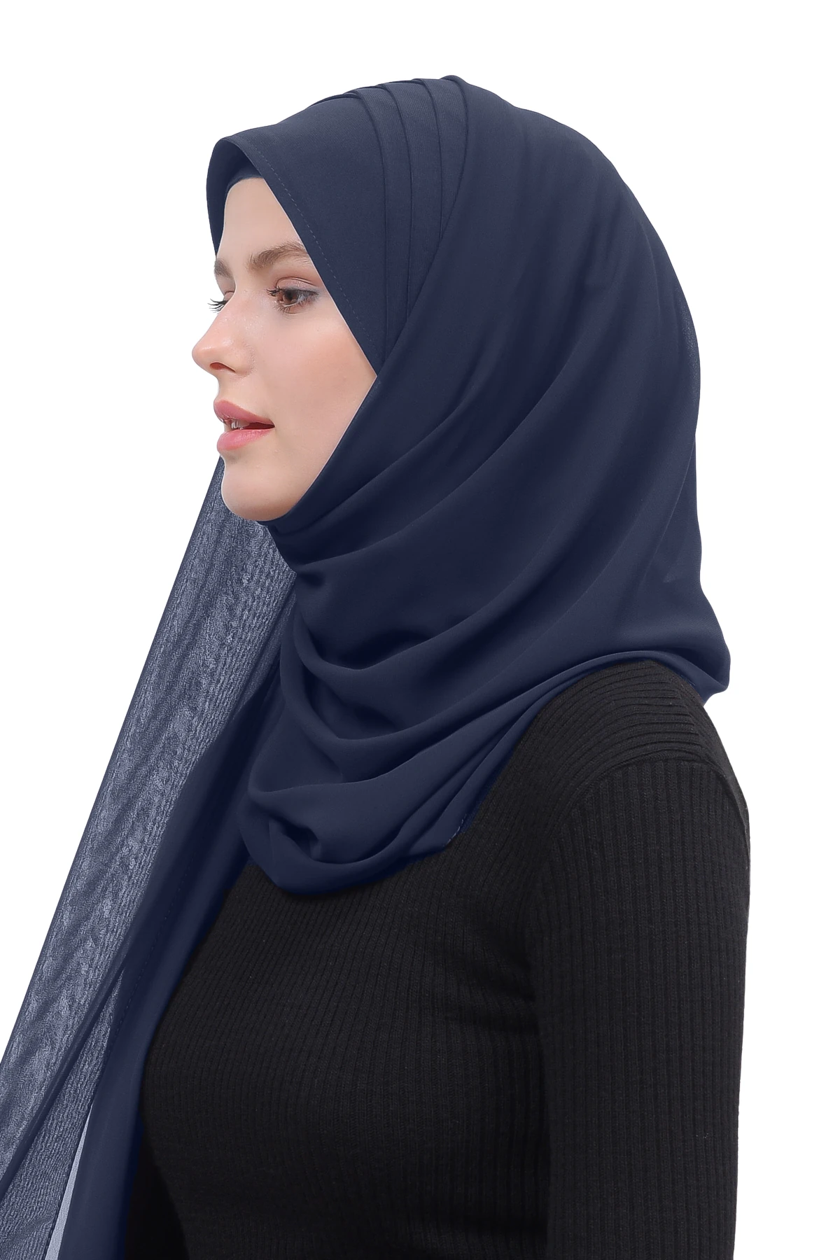 Pileli Çapraz Tela Bantlı Pratik Tesettür Şifon Şal