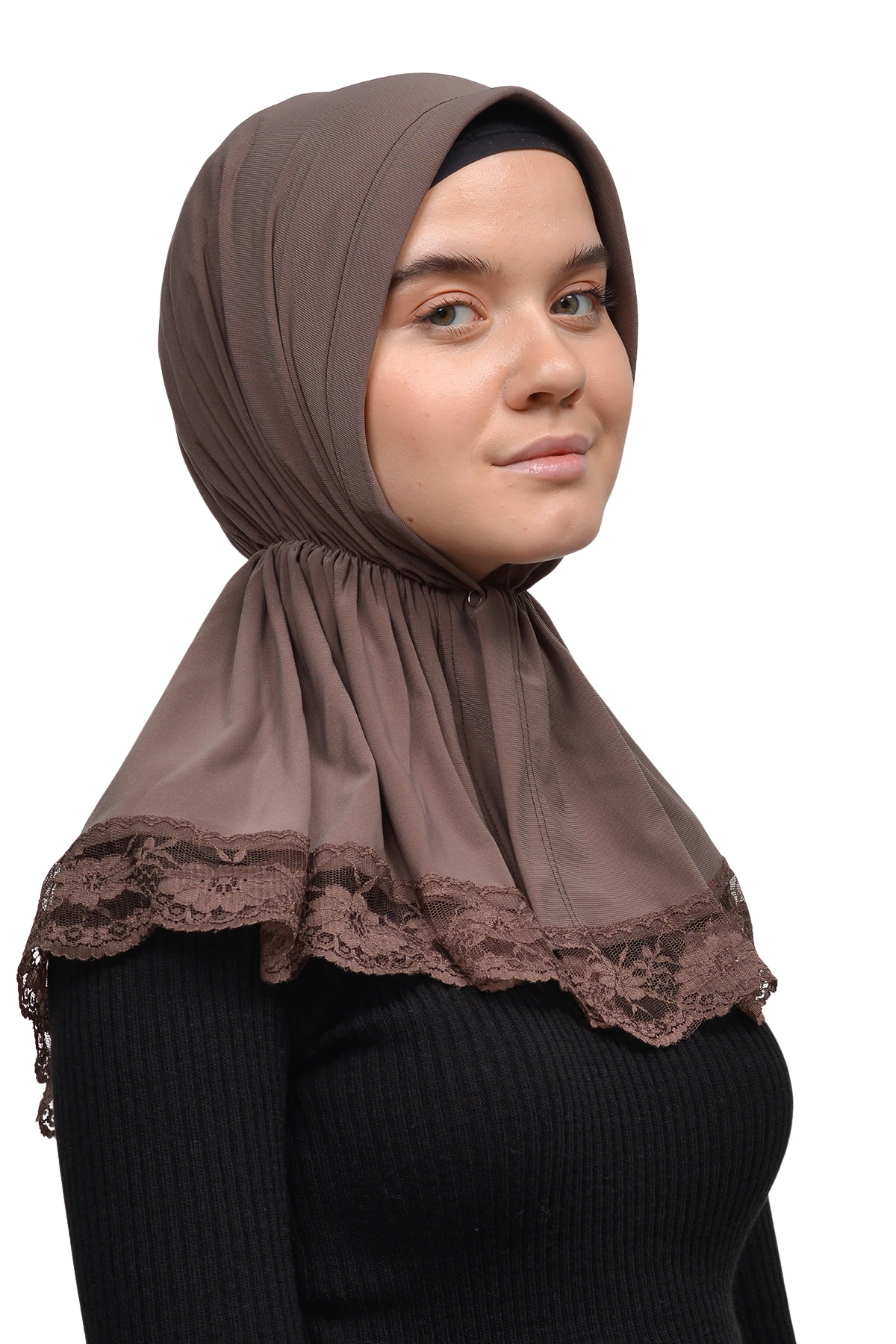 Dantelli Lastik Büzgülü Tela Bantlı Çıtçıtlı Hazır Türban Pratik Eşarp