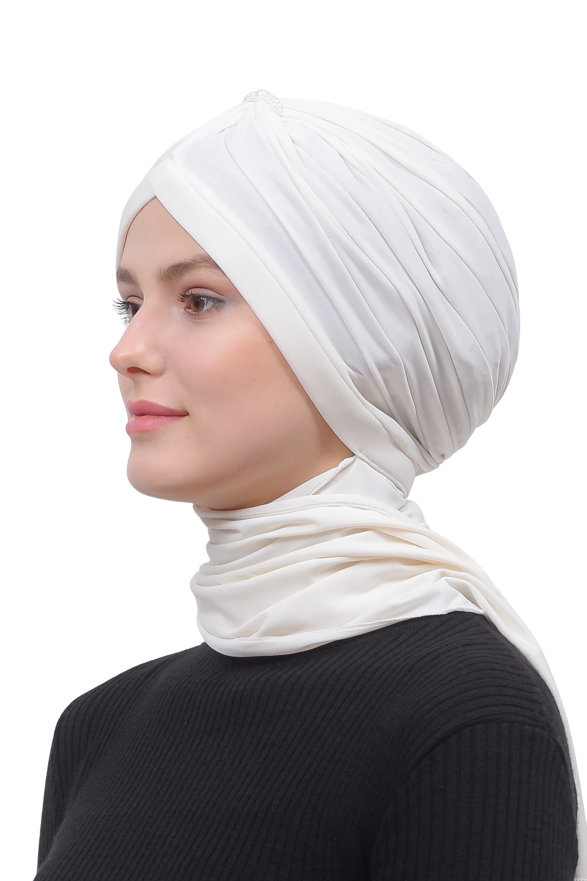 İnci Taçlı Atkılı Tesettür Bone