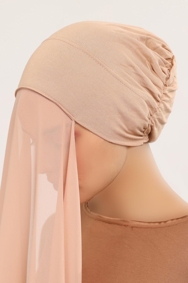 Practical Bonnet and Chiffon Shawl Set - Dark Beige