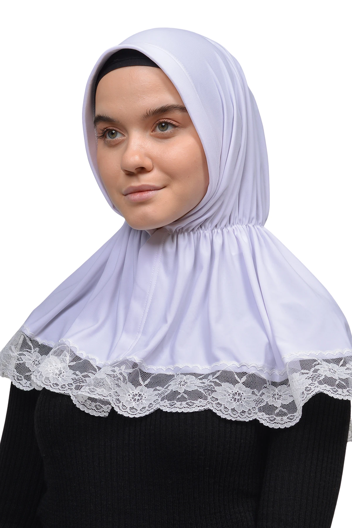 Dantelli Lastik Büzgülü Tela Bantlı Çıtçıtlı Hazır Türban Pratik Eşarp