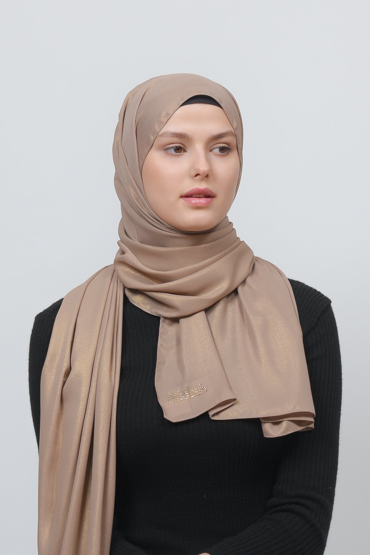 Glittery Chiffon Shawl Hijab - Elegant Evening Wear - Light Mink