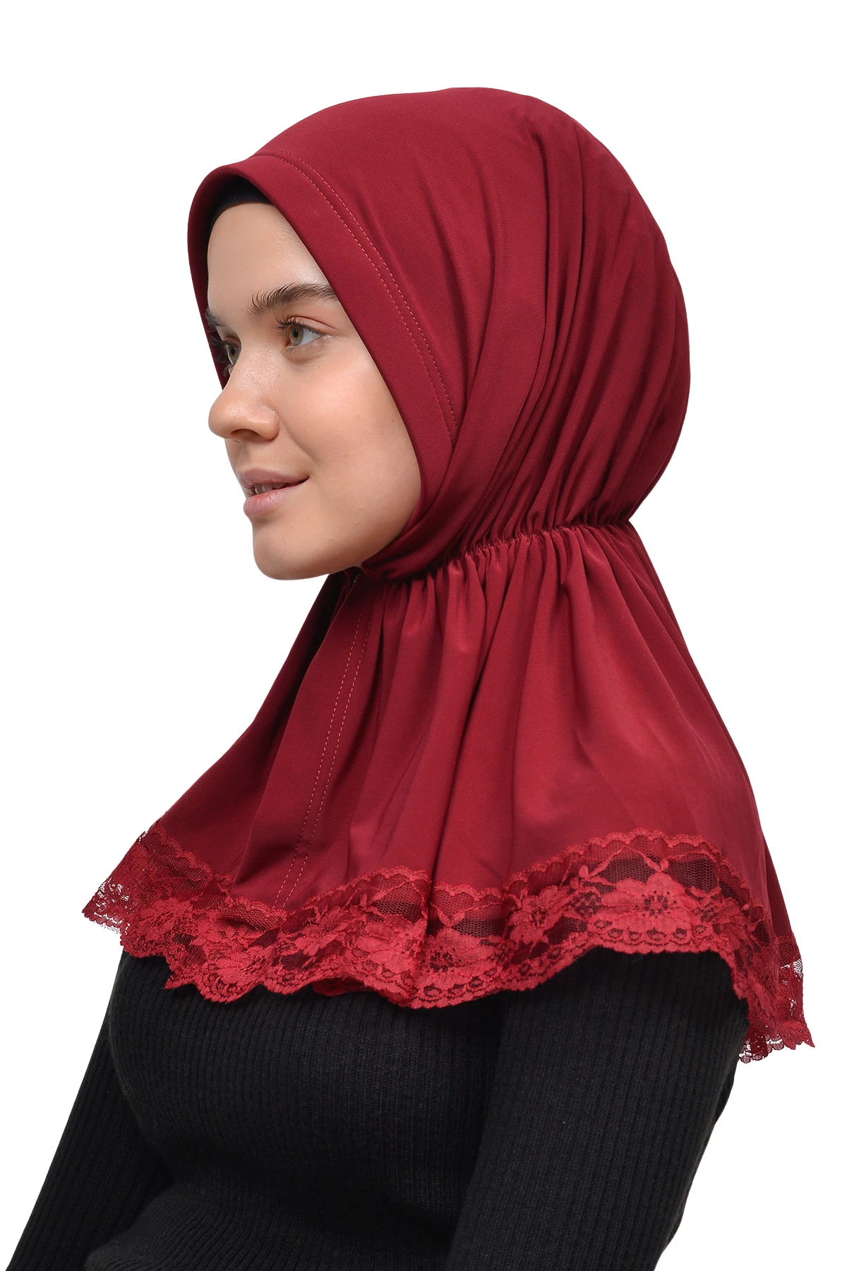 Dantelli Lastik Büzgülü Tela Bantlı Çıtçıtlı Hazır Türban Pratik Eşarp