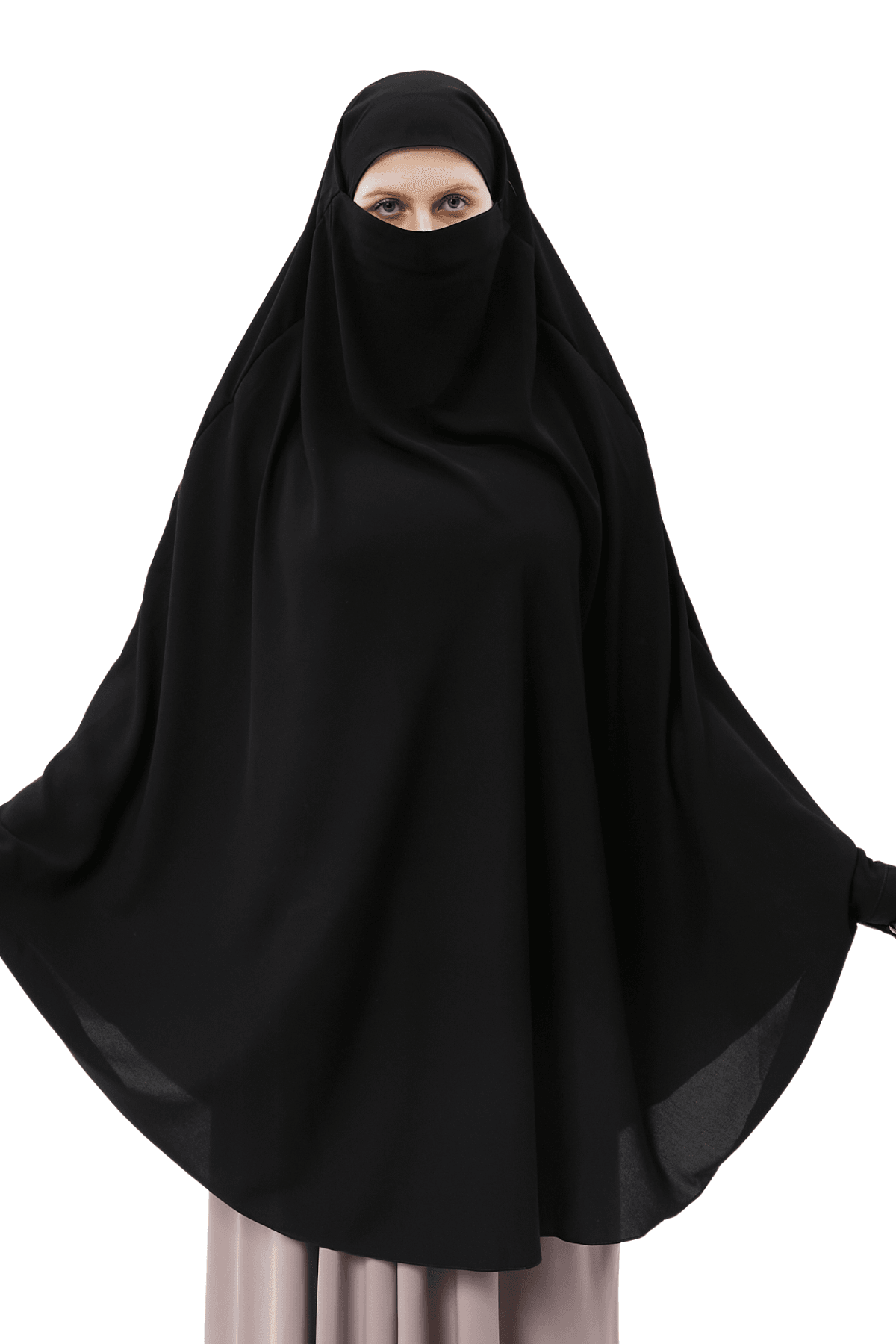 Kadın Tesettür Medine İpeği Çarşaf Üstü Peçeli Sufle Hijab