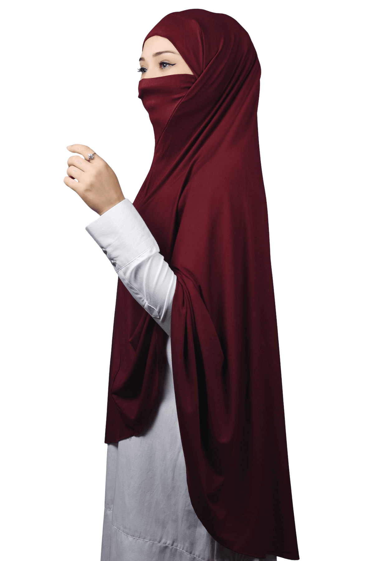 Hazır Türban Peçeli Pratik Eşarp Tesettür Nikaplı Hijab - Namaz Örtüsü Sufle (5XL) - Bordo
