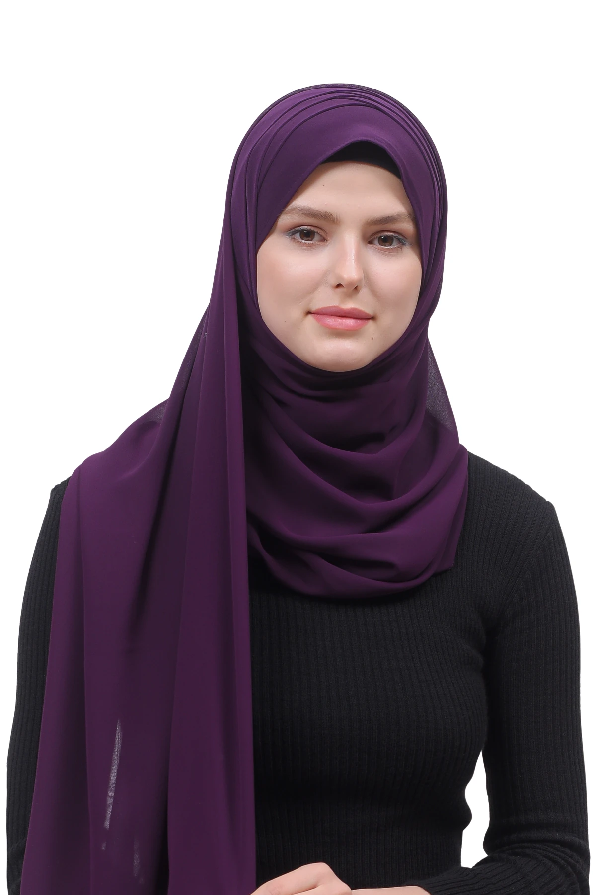 Pileli Çapraz Tela Bantlı Pratik Tesettür Şifon Şal